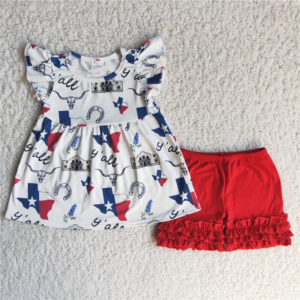 C14-17 kids clothes girls july 4th patriotic shorts set--promotion 2025.5.10 $2.99