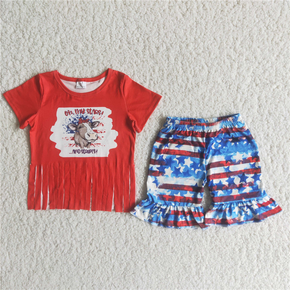 C15-2 girl clothes cow star july 4th patriotic set-promotion 2025.3.29 $5.5