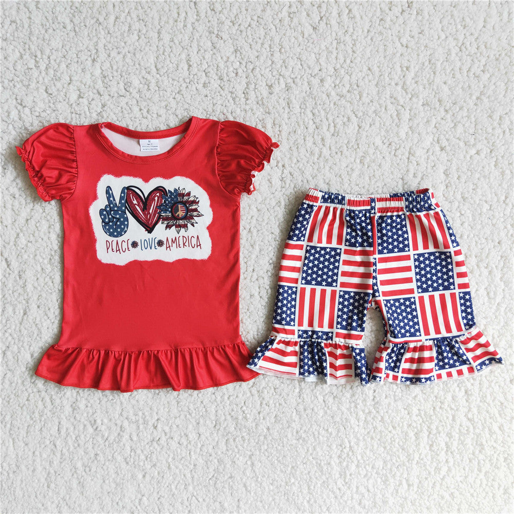 D12-15 girl clothes peace love america flag july 4th patriotic set--promotion 2025.3.29 $5.5