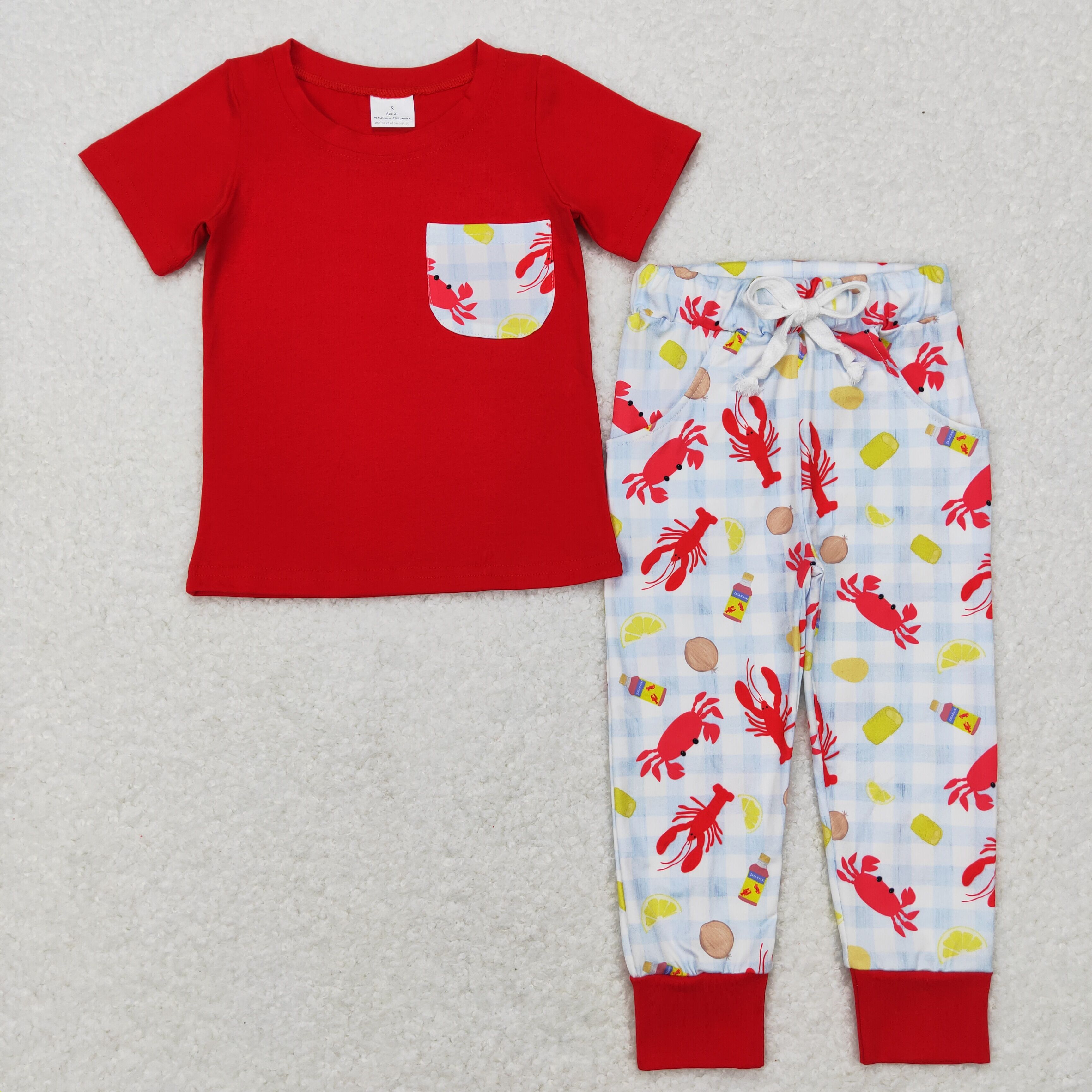 BSPO0189 toddler boy clothes pocket boy crawfish fall short sleeve set-promotion $5.5 2026.1.17