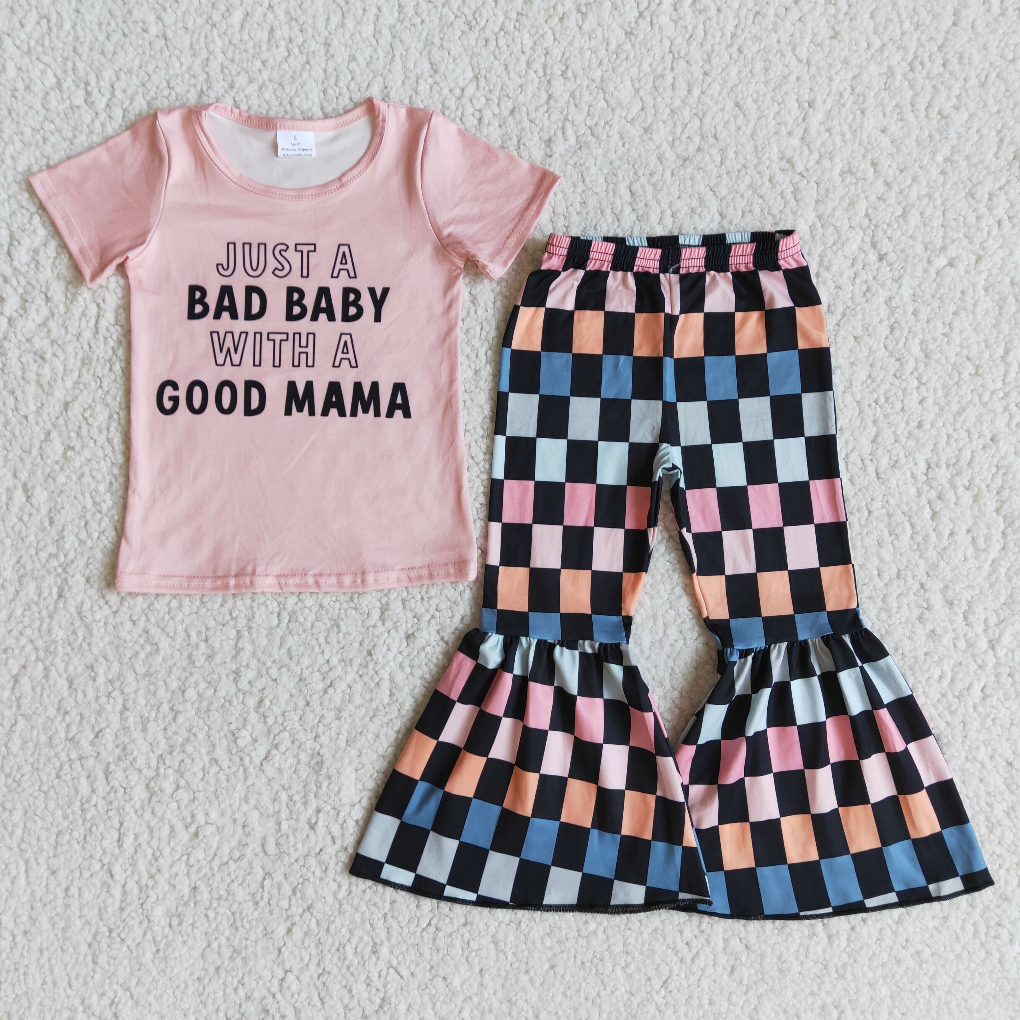 E8-28 girl just a bad baby with a good mum fall spring short sleeve set--promotion 2025.4.19 $2.99