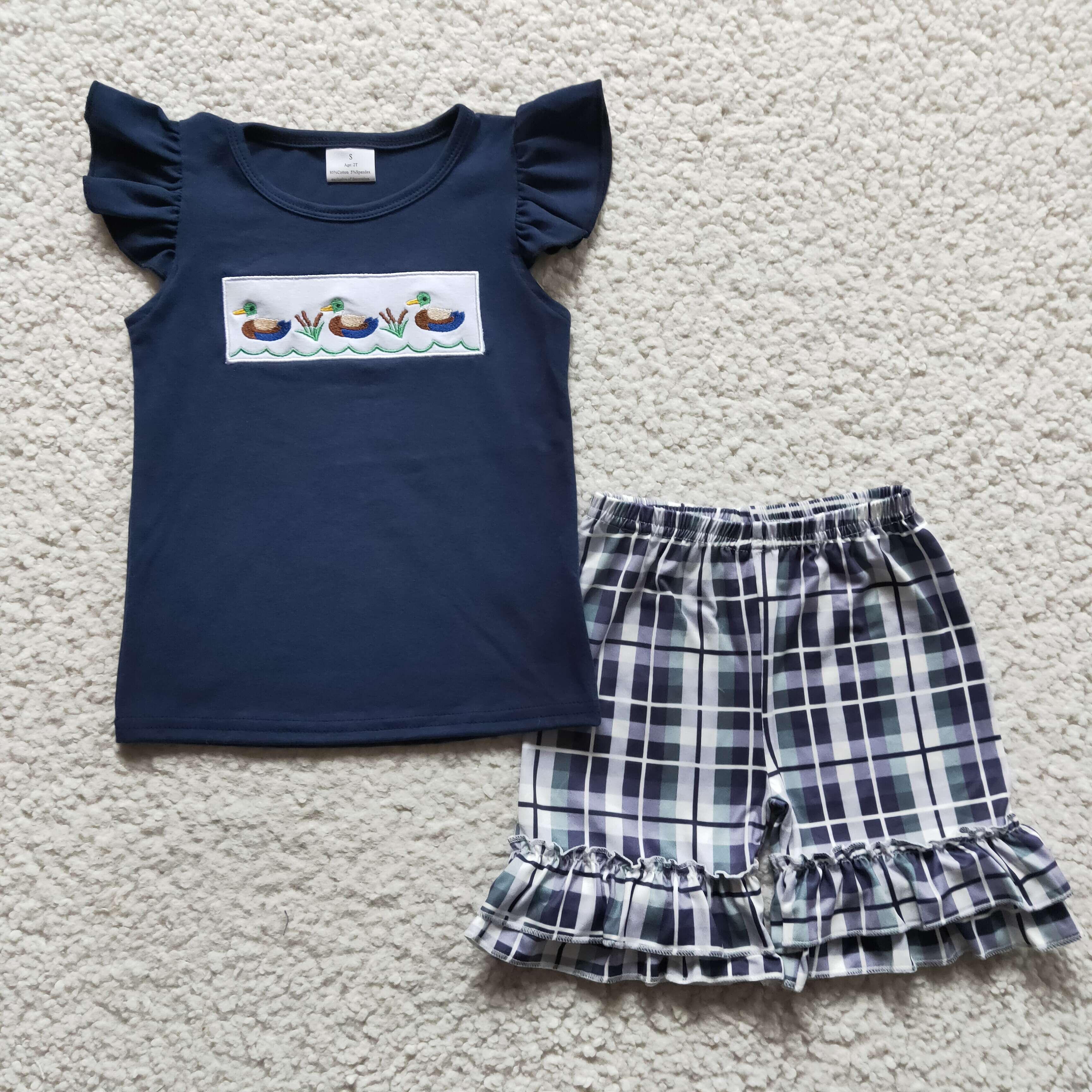GSSO0156 baby girl clothes navy duck embroidery summer outfits-promotion $5.5 2026.3.28