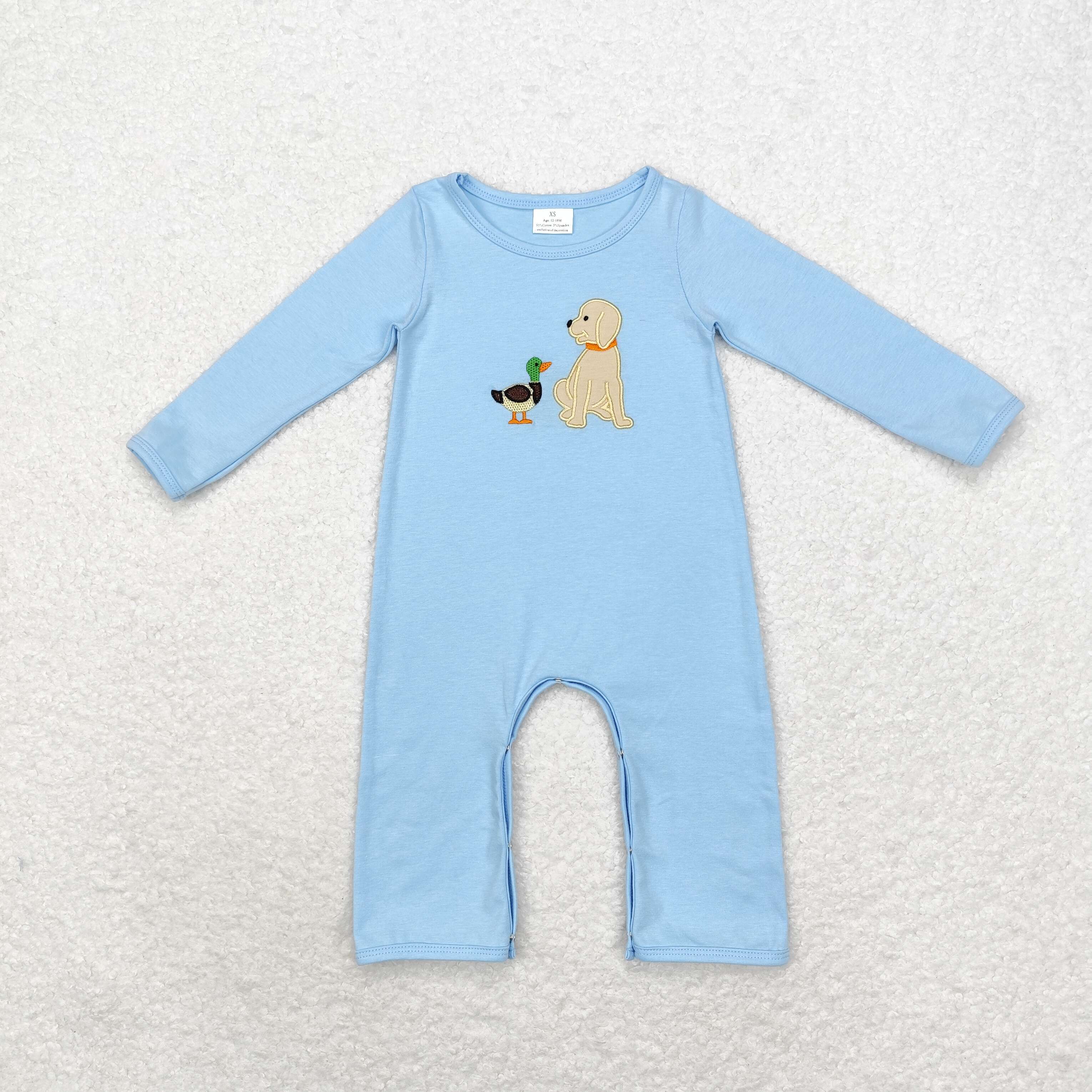 LR0994 RTS baby boy clothes mallard toddler boy winter romper embroidery