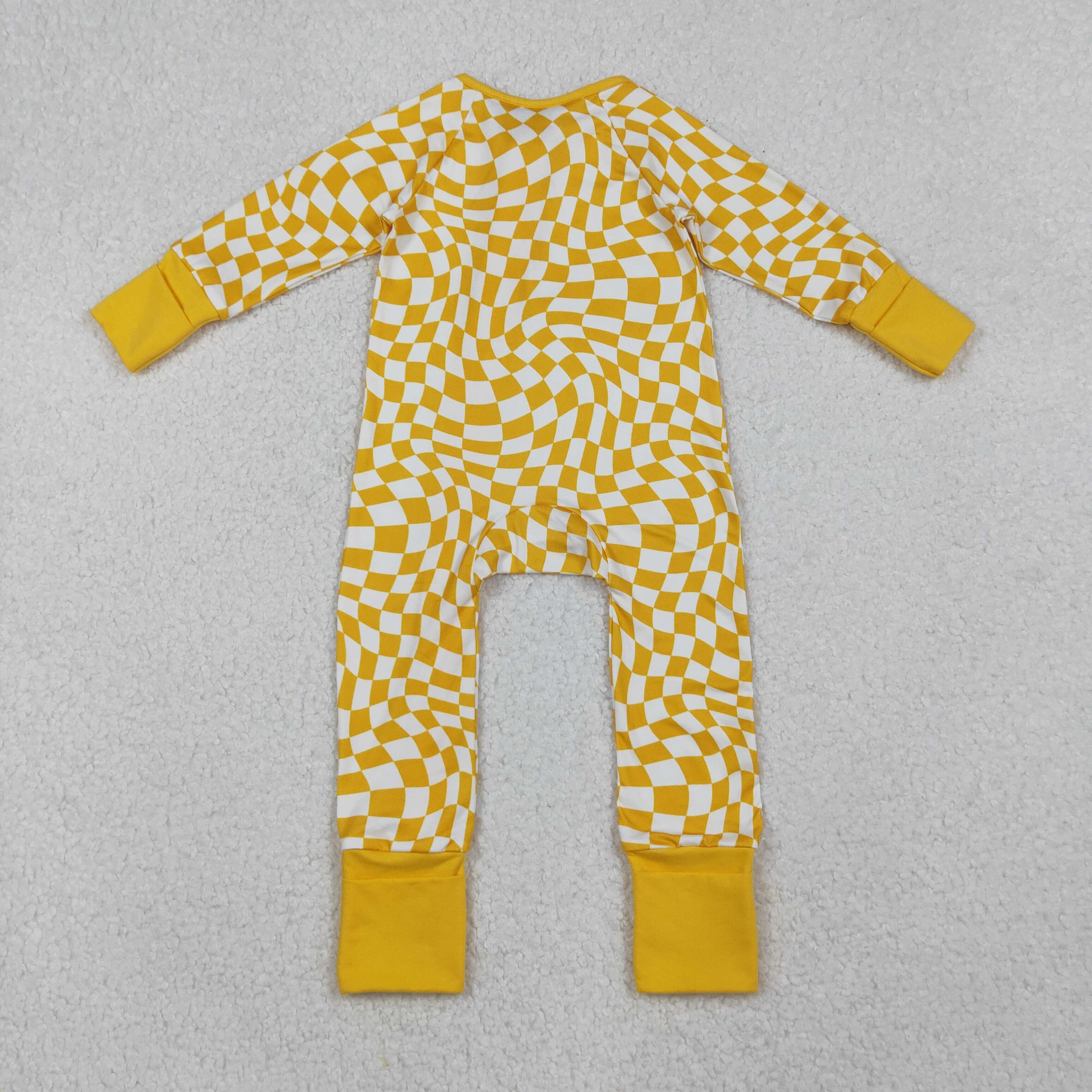 LR1089 RTS baby girl clothes yellow plaid halloween romper zip romper