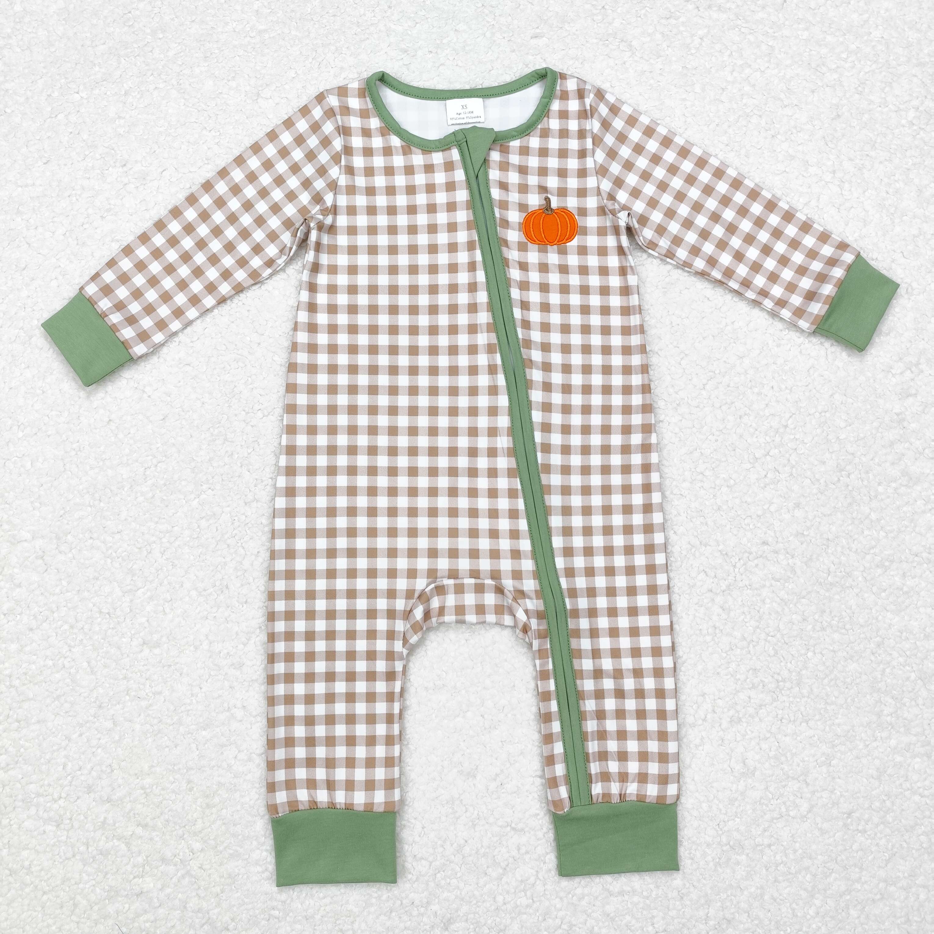 LR1254 RTS baby boy clothes pumpkin boy thanksgiving winter romper embroidery