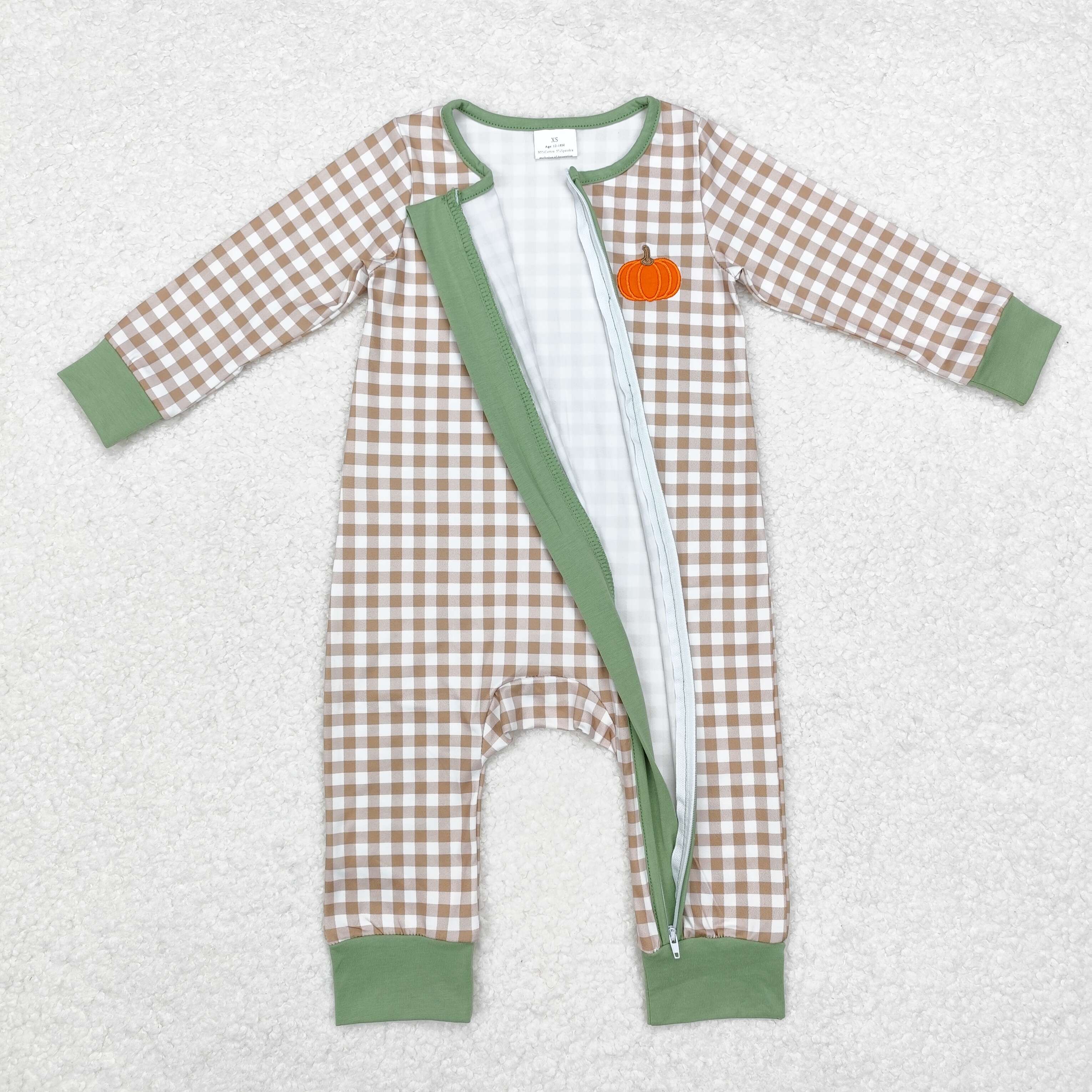 LR1254 RTS baby boy clothes pumpkin boy thanksgiving winter romper embroidery