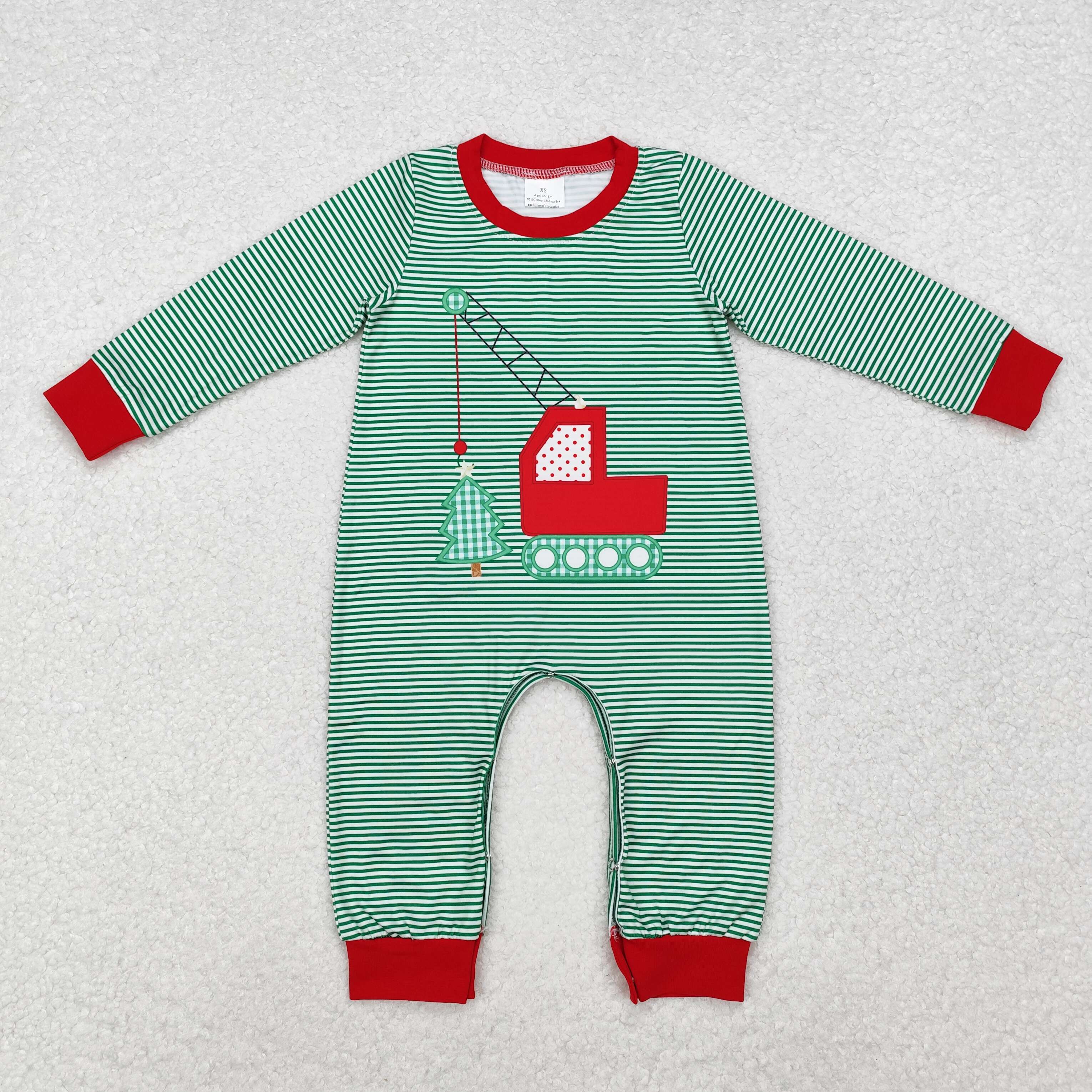 LR1402 RTS baby boy clothes excavator boy  christmas winter romper embroidery