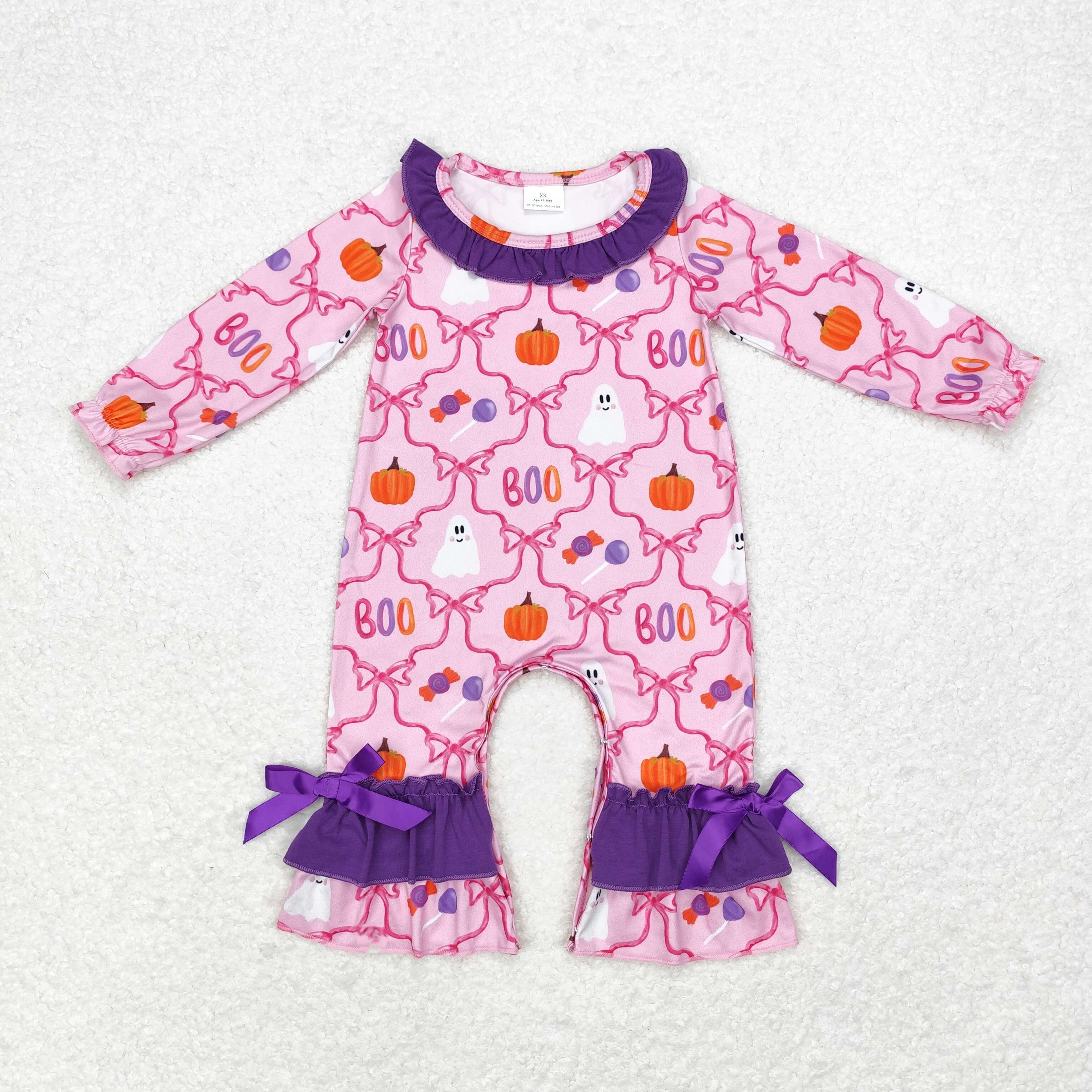 LR1411 RTS baby girl clothes boo pumpkin girl  halloween winter  romper
