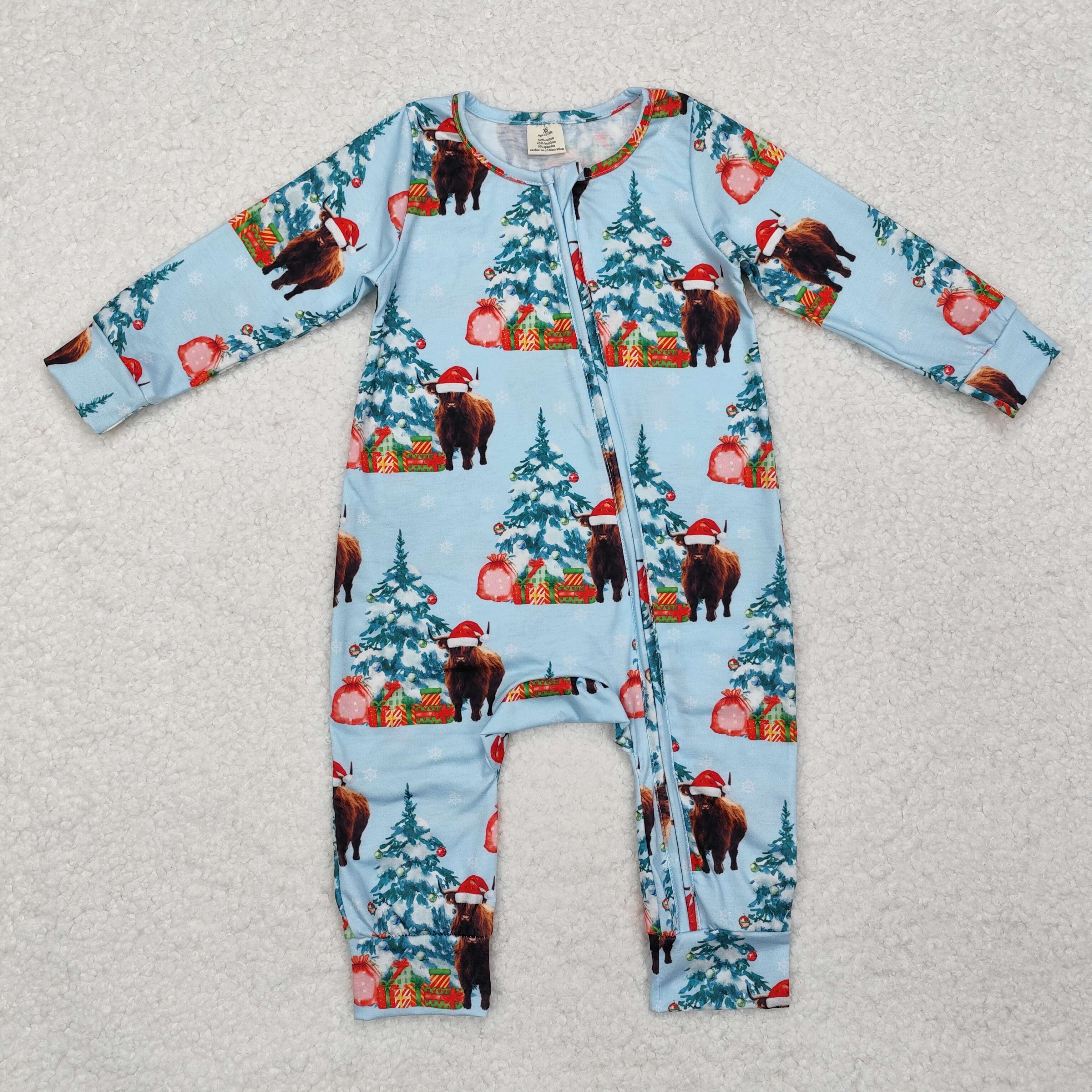 LR1459 RTS baby boy clothes hignland cow toddler boy christmas winter romper