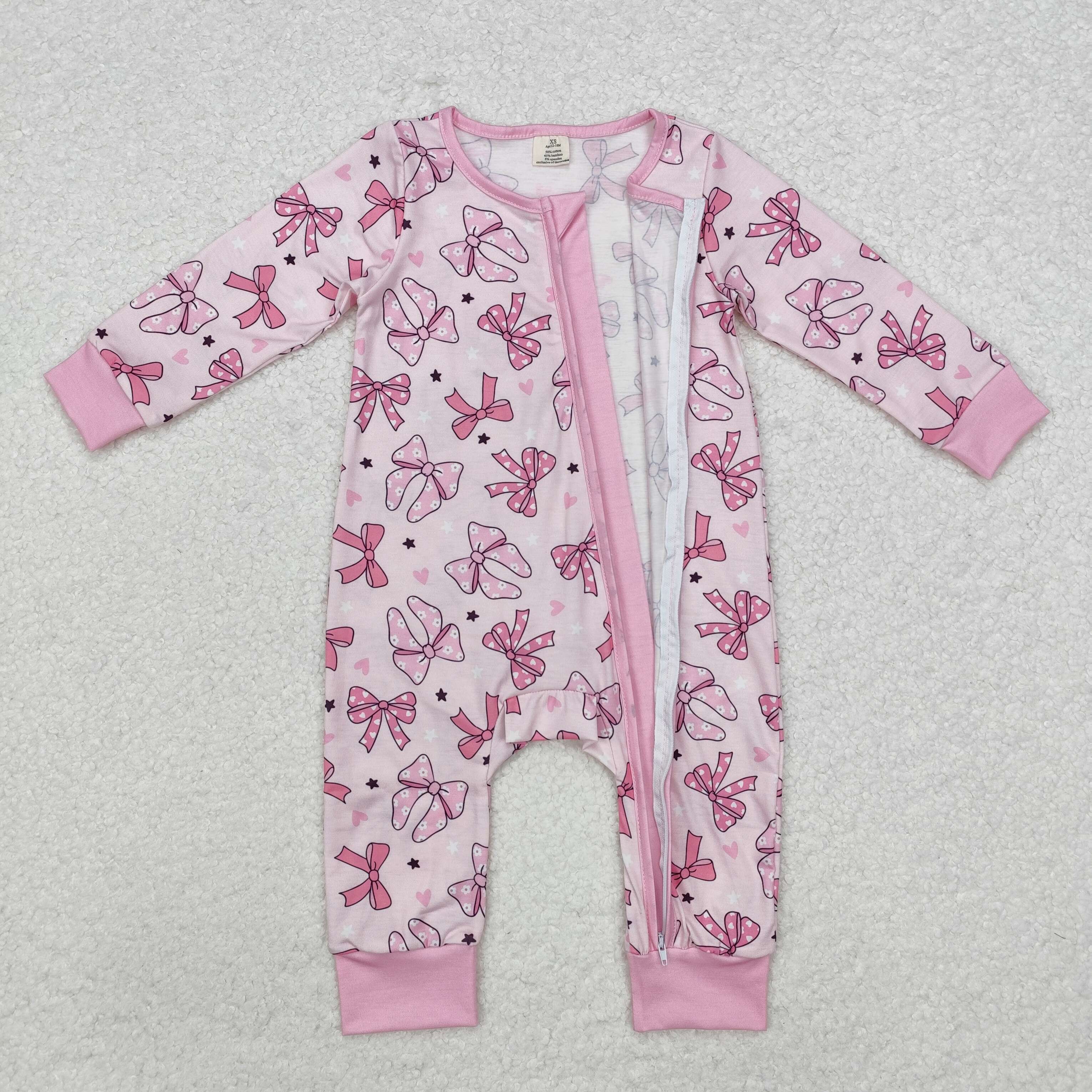 LR1608 RTS baby girl clothes bows girl winter romper-BAMBOO