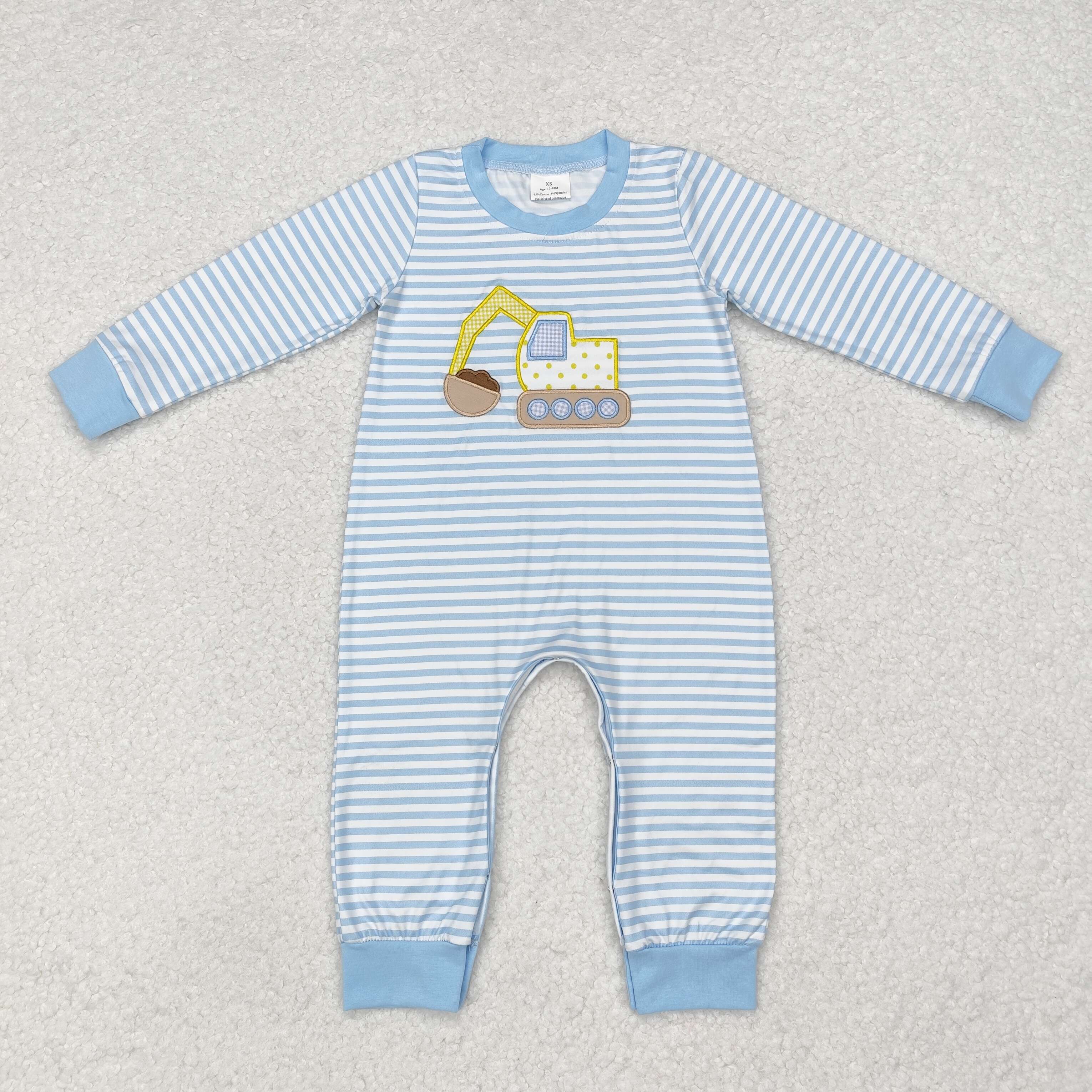 LR1617 RTS baby  boy clothes truck boy winter romper embroidery