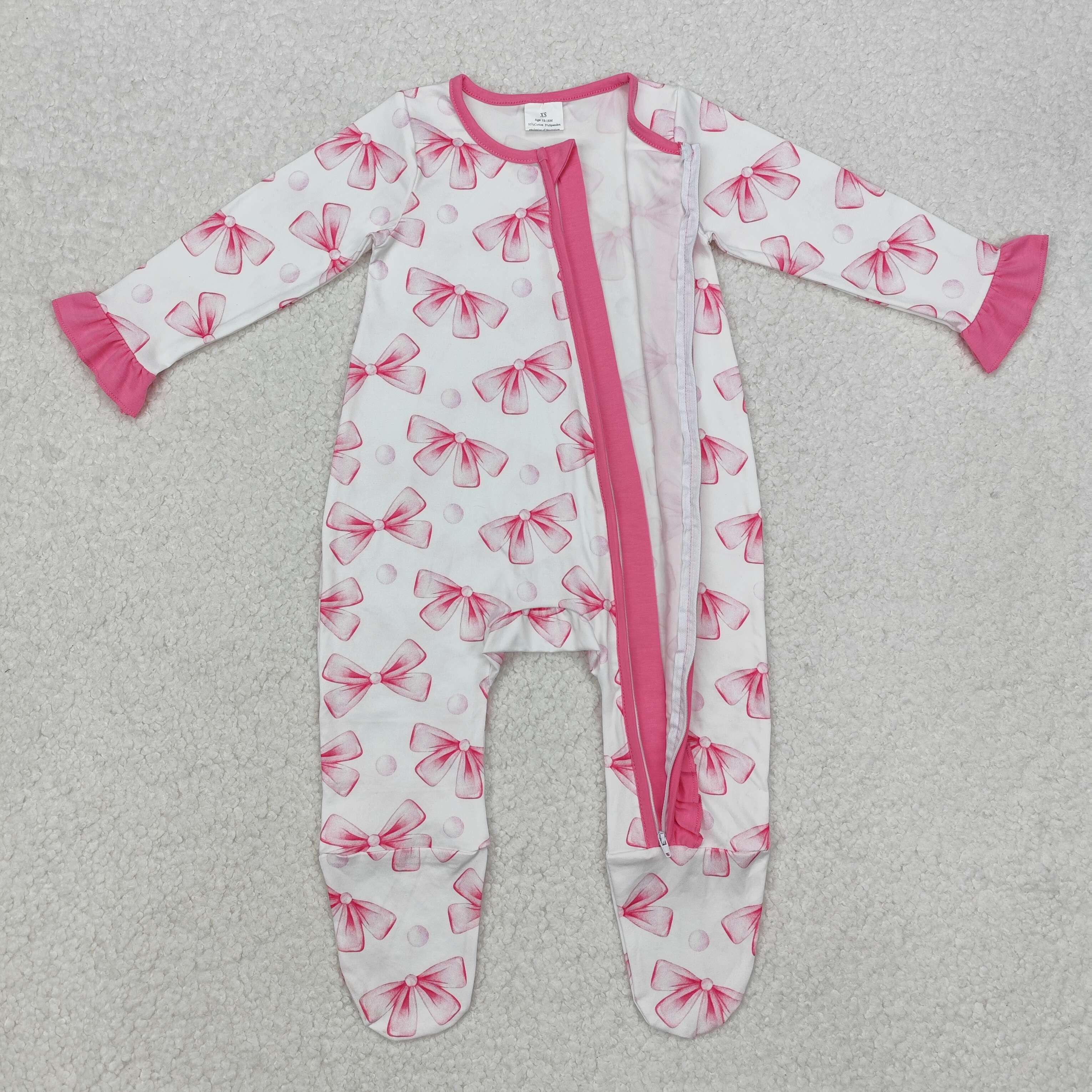 LR1770 RTS baby girl clothes pink bow girl winter romper zip romper