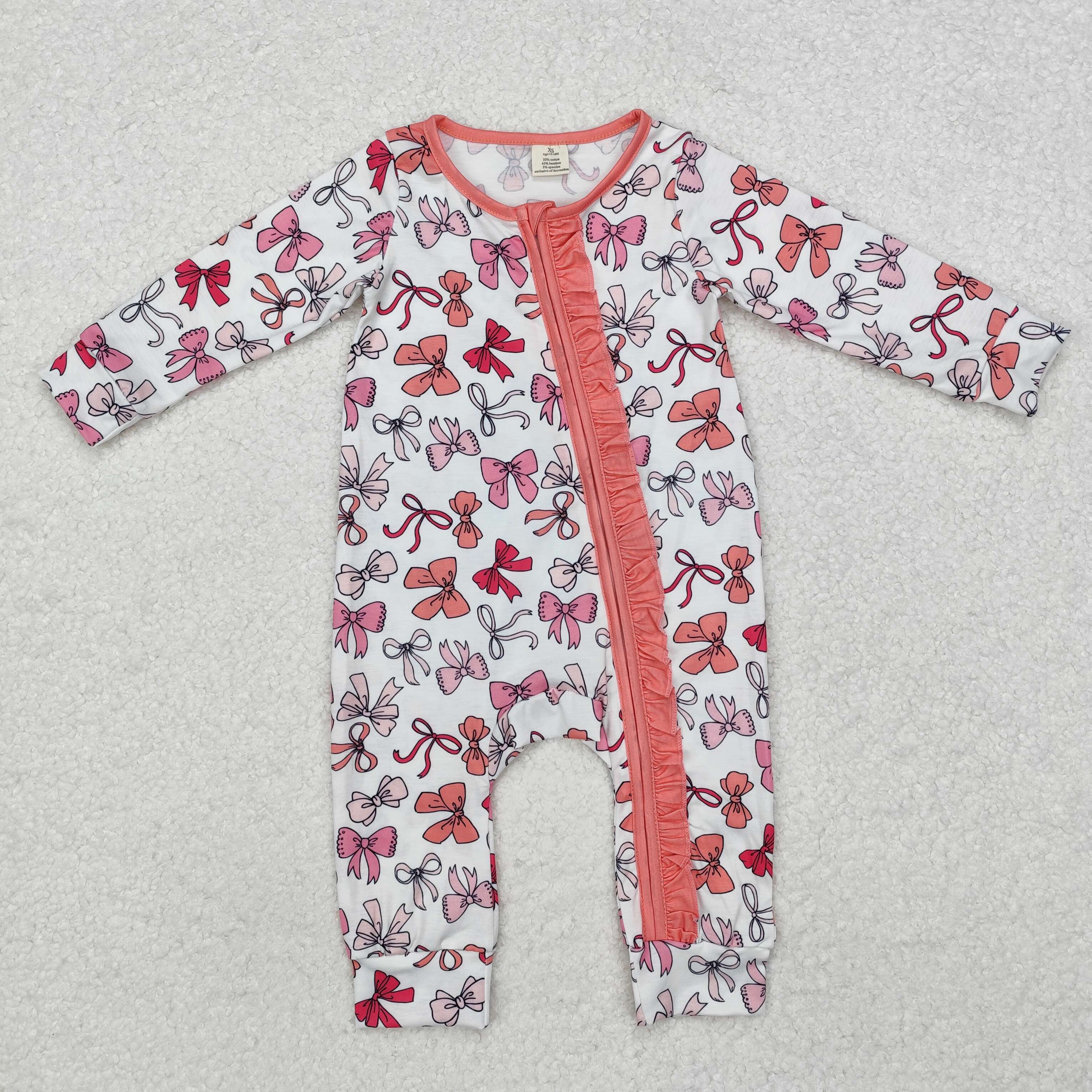 LR1905 RTS baby girl clothes bows girl winter romper-Bamboo 