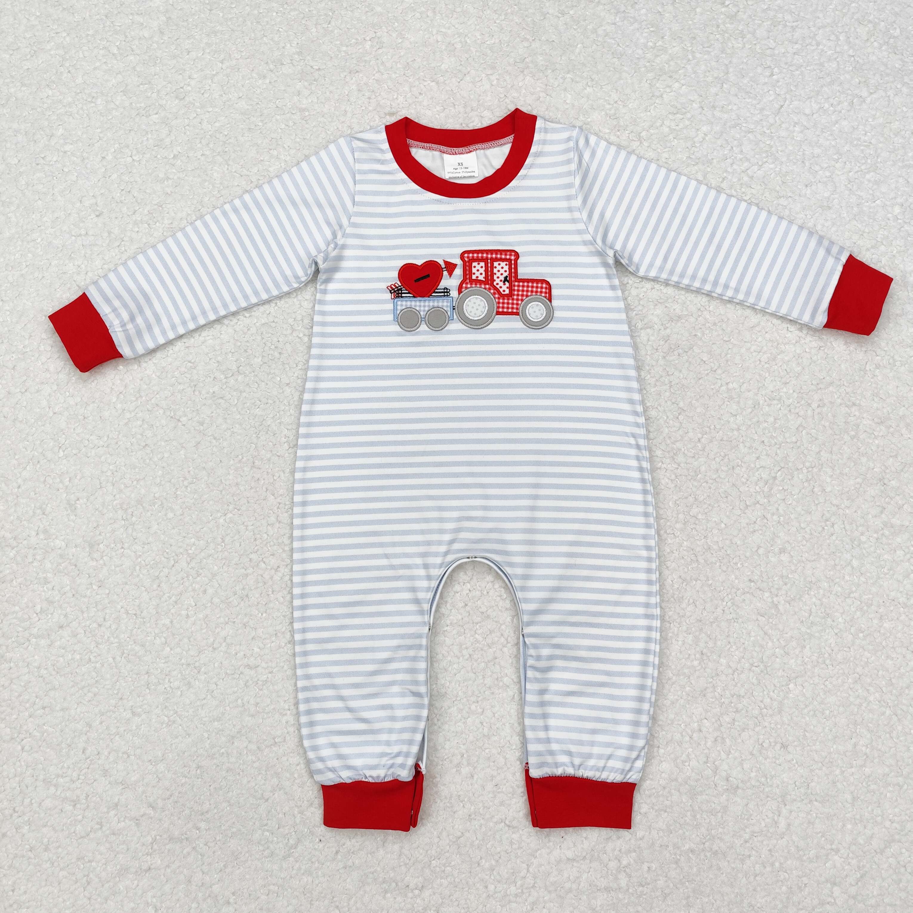 LR1924 RTS baby boy clothes train love boy valentine's day winter romper-embroidery