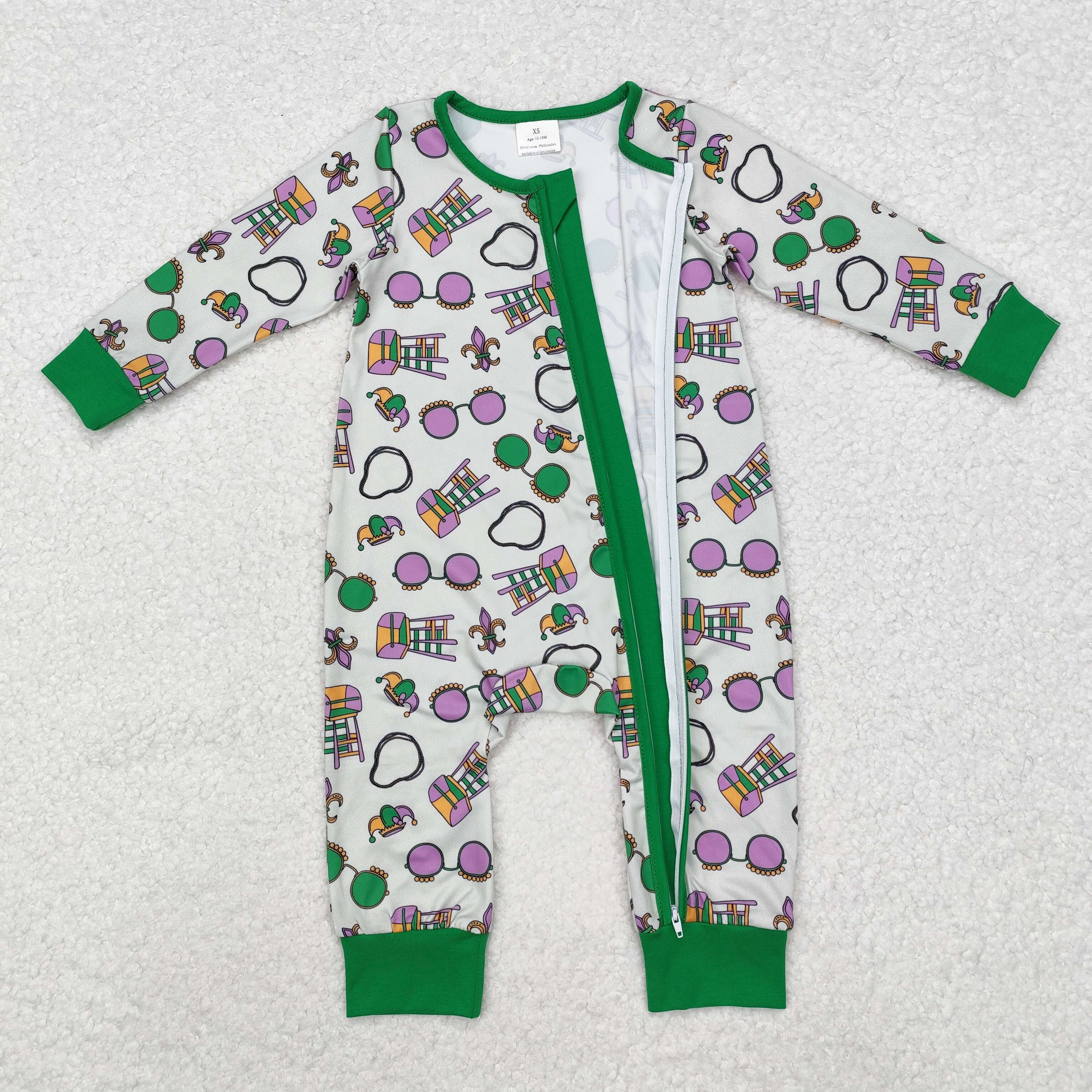 LR2039 RTS baby boy clothes mardi gras boy winter romper zip romper