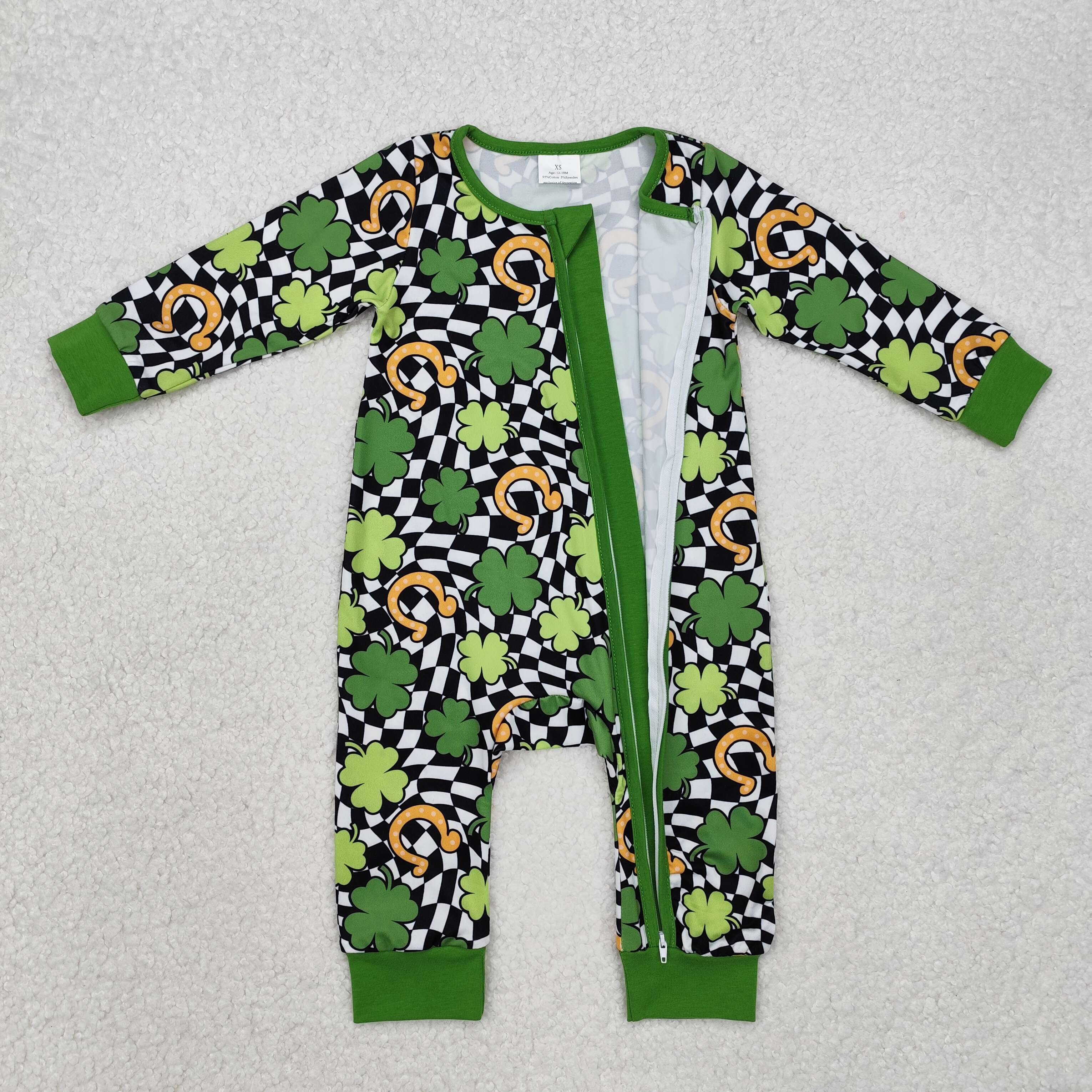 LR2090 RTS baby boy clothes lucky toddler boy st. patrick romper