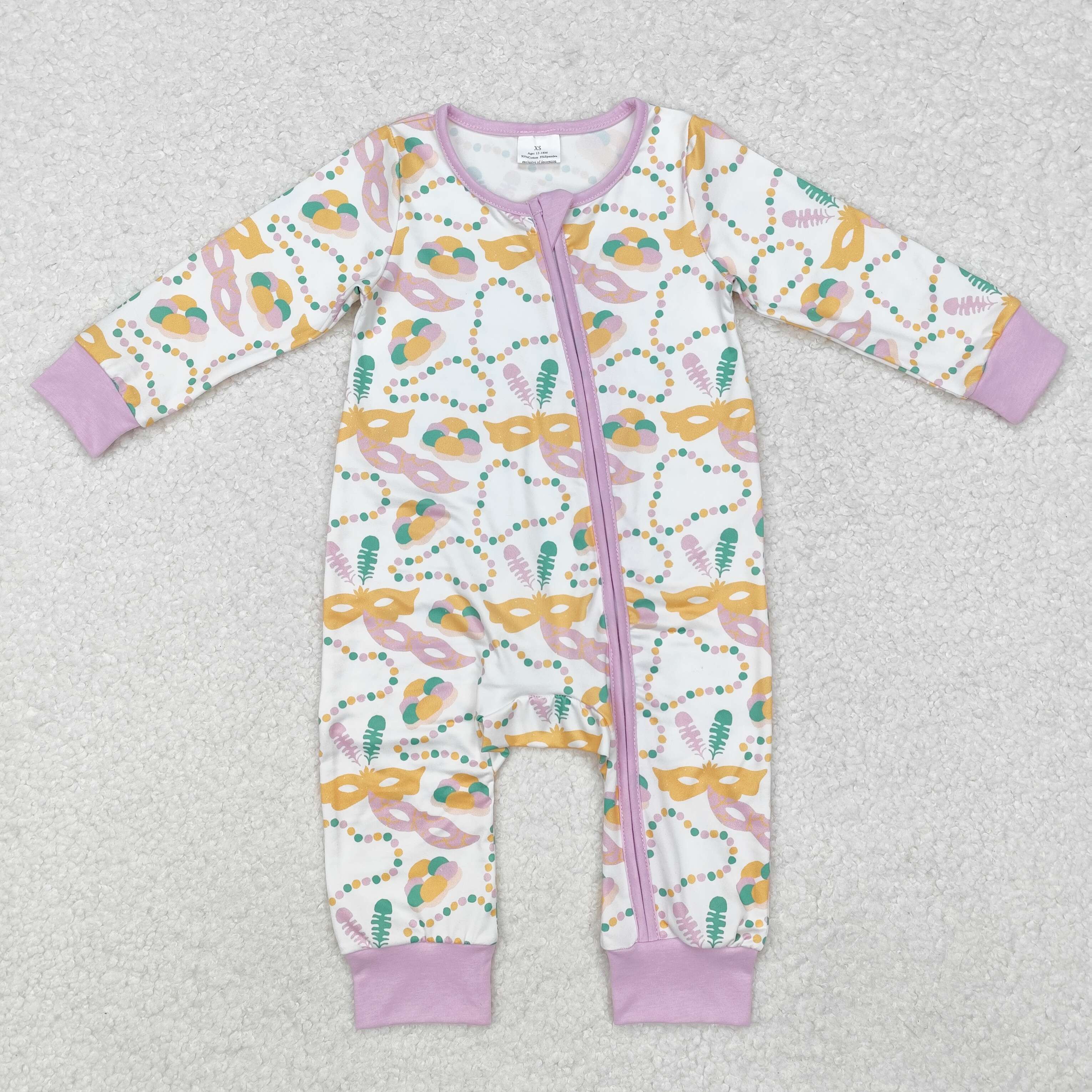 LR2097 RTS baby girl clothes mardi gras girl  winter romper zip romper baby stuff