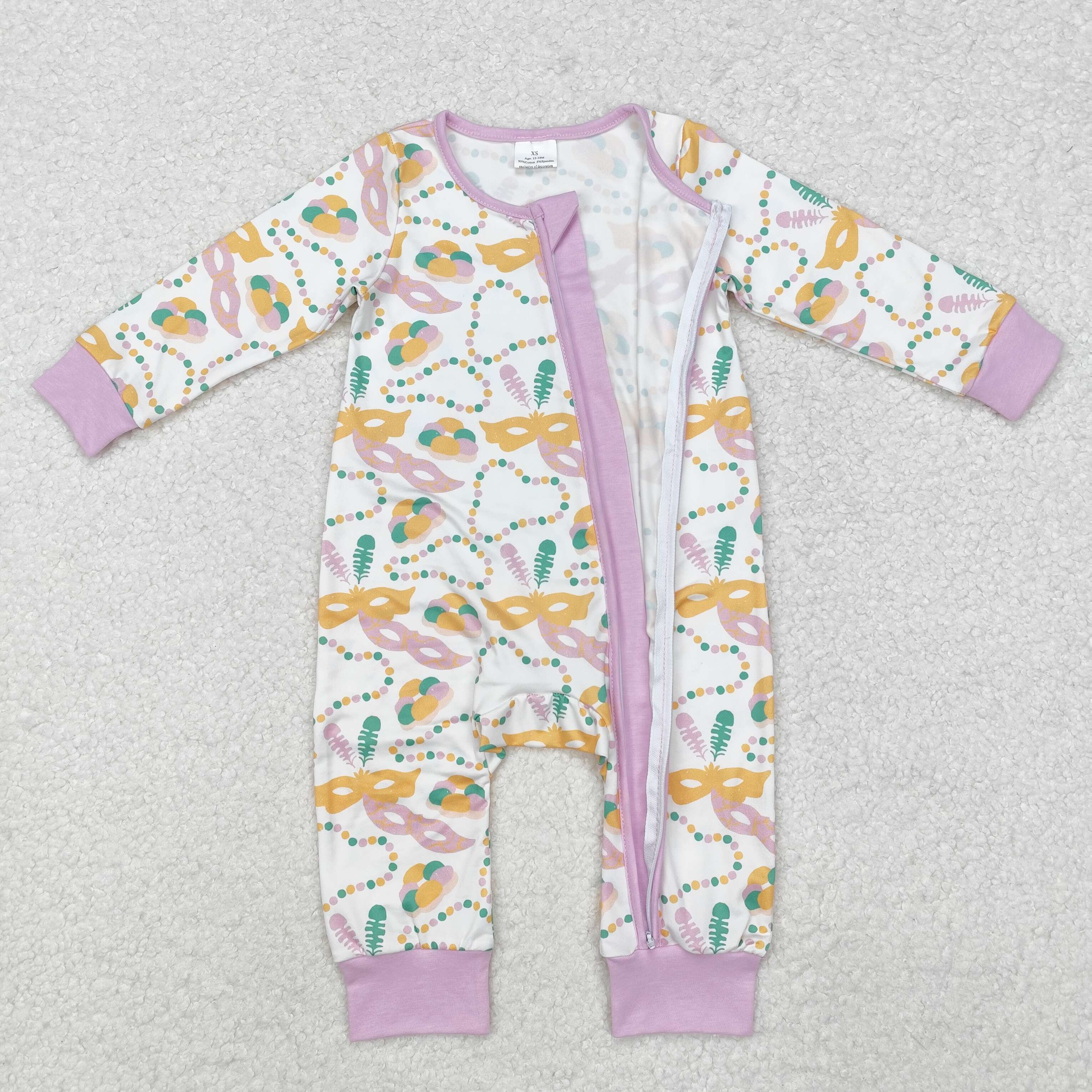LR2097 RTS baby girl clothes mardi gras girl  winter romper zip romper baby stuff