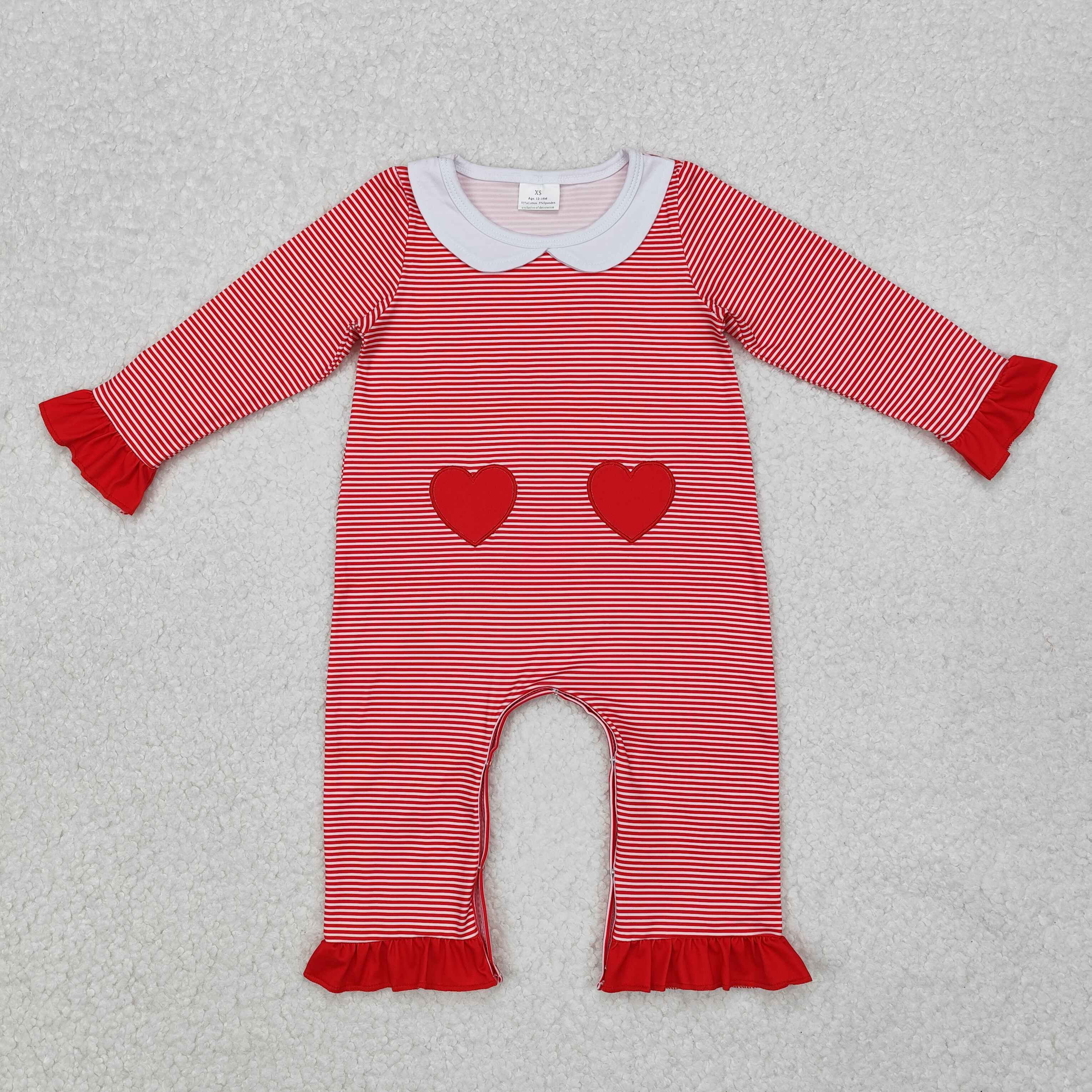 LR2113 RTS baby girl clothes love girl valentines day romper embroidery
