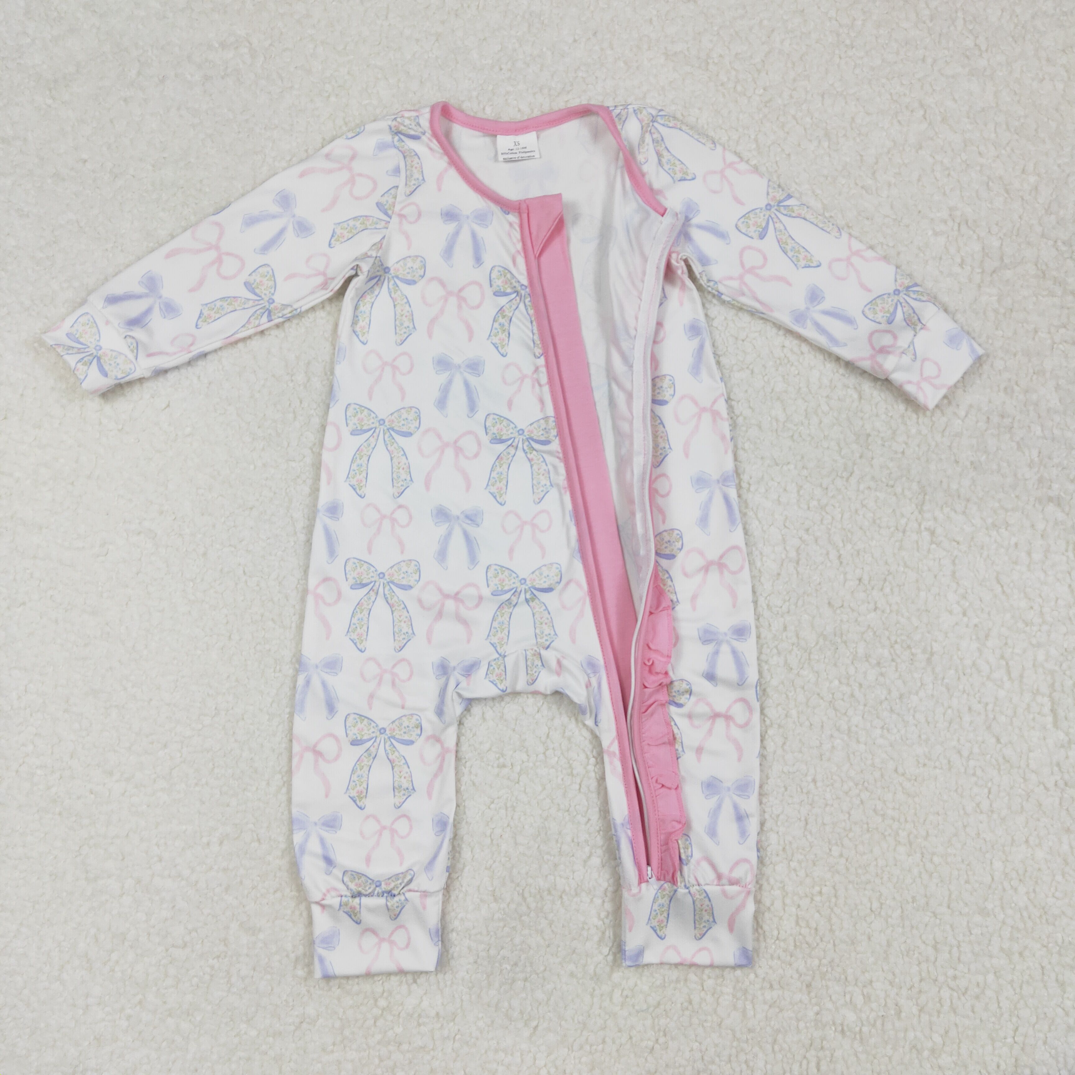 LR2158 RTS baby girl romper bow grandmillennial zip romper