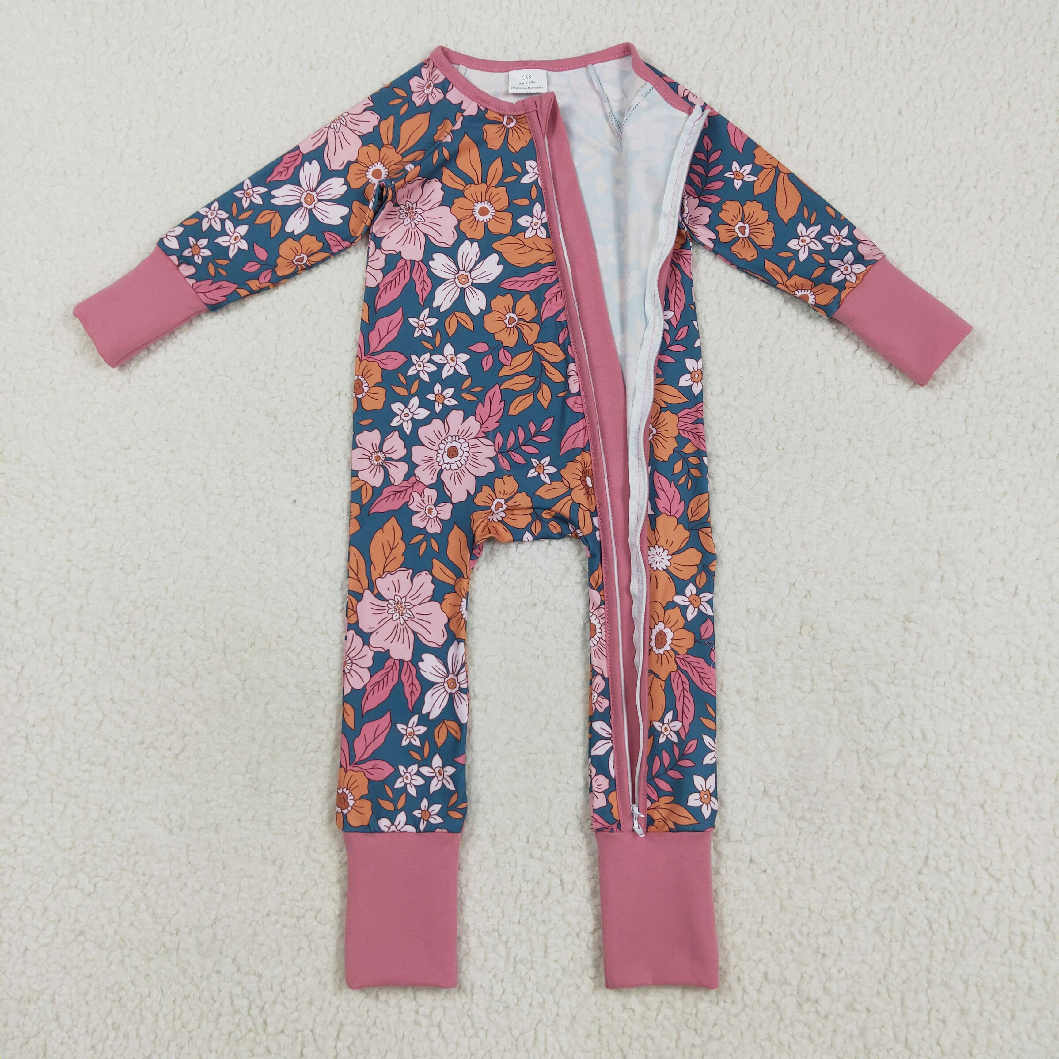 LR2244 RTS baby girl clothes flower toddler girl winter romper zip romper