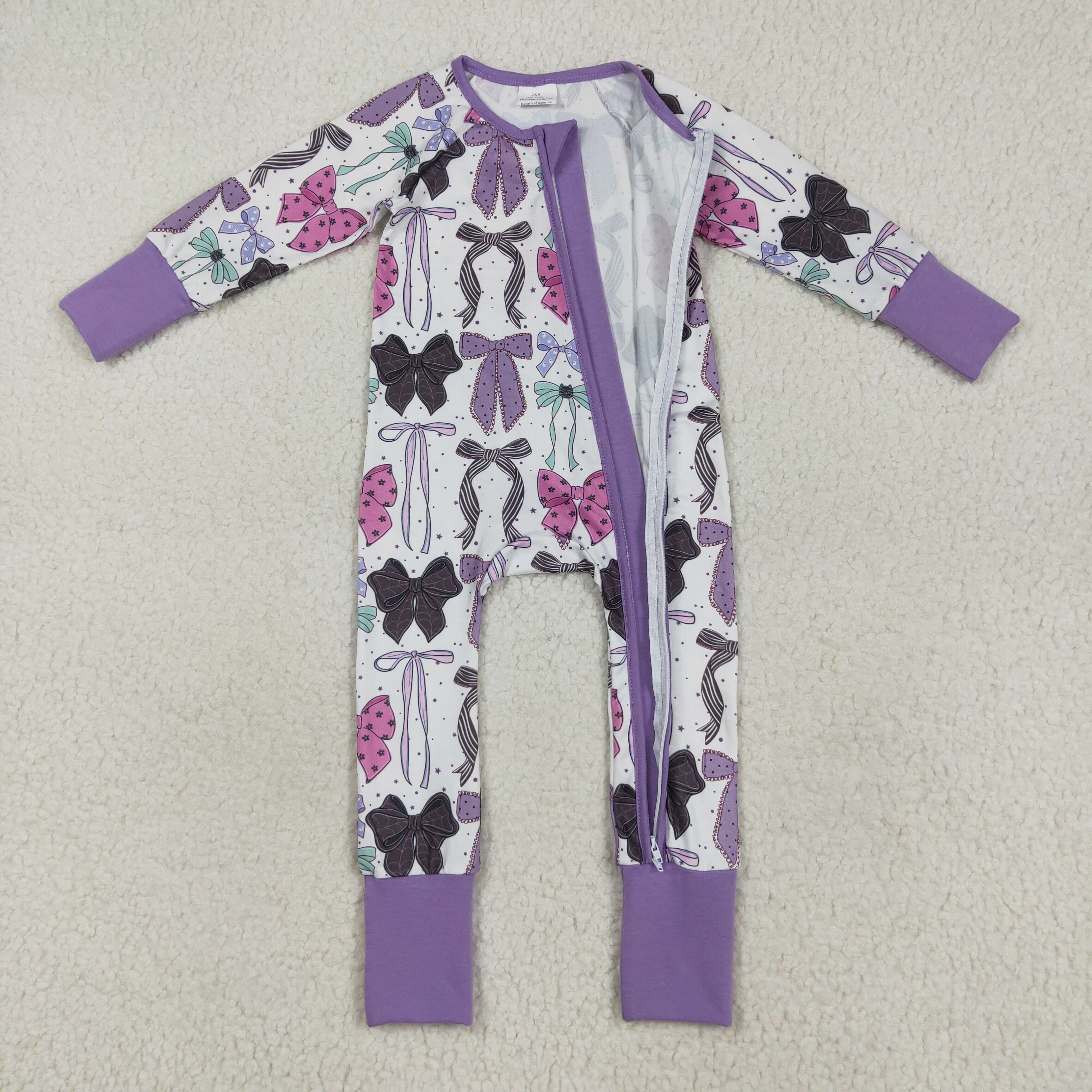 LR2358 RTS baby girl clothes purple bows girl winter  romper 