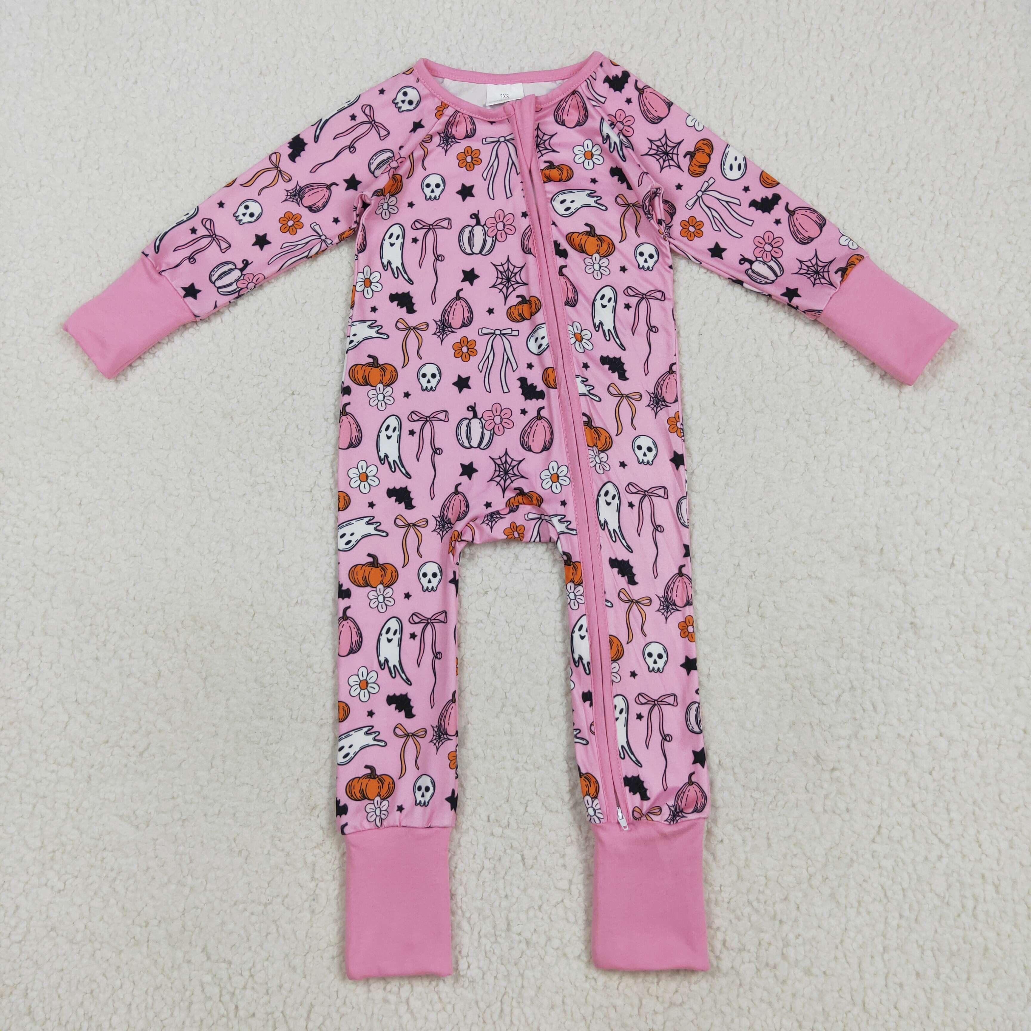 LR2405 RTS baby girl clothes ghost girl halloween winter romper zip romper