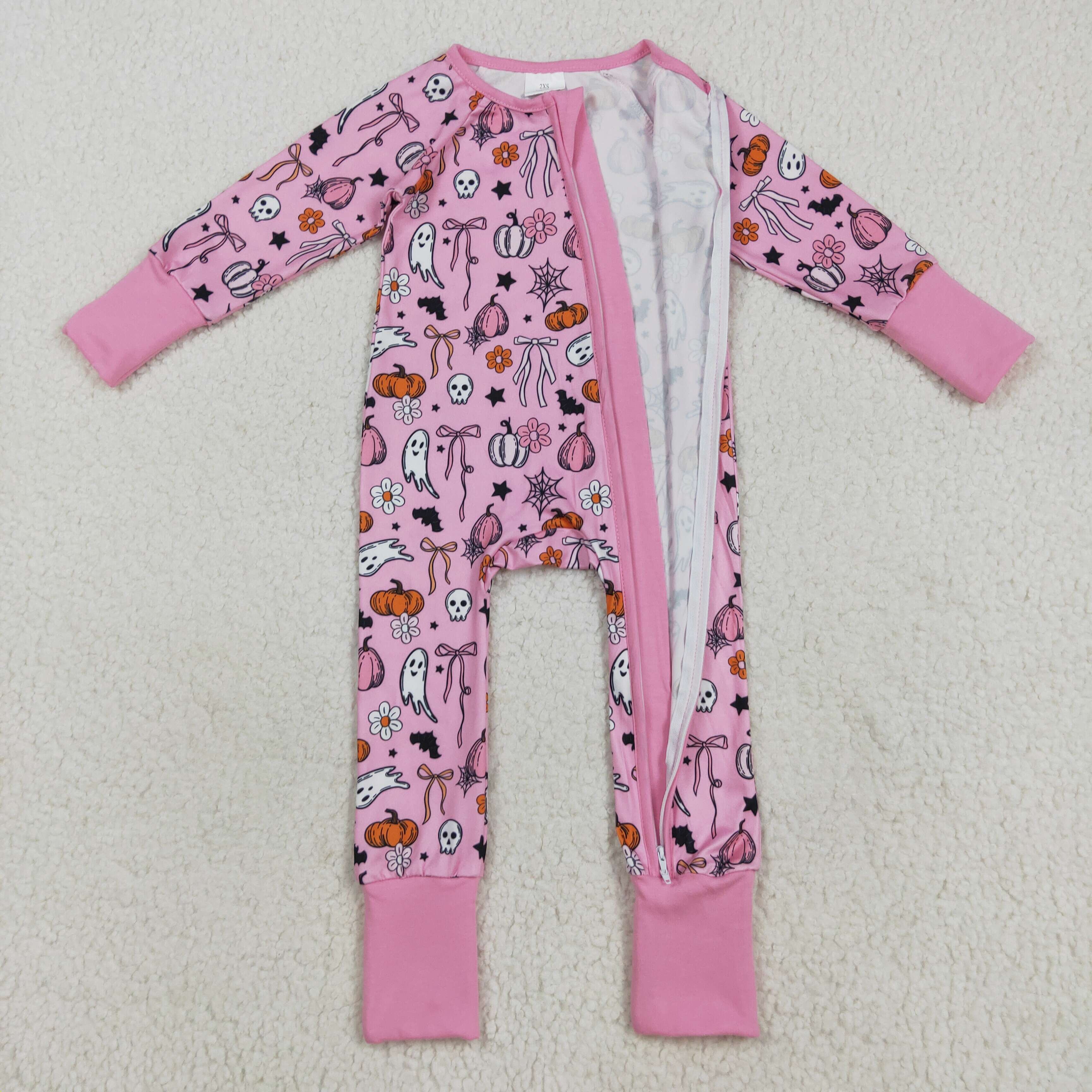 LR2405 RTS baby girl clothes ghost girl halloween winter romper zip romper