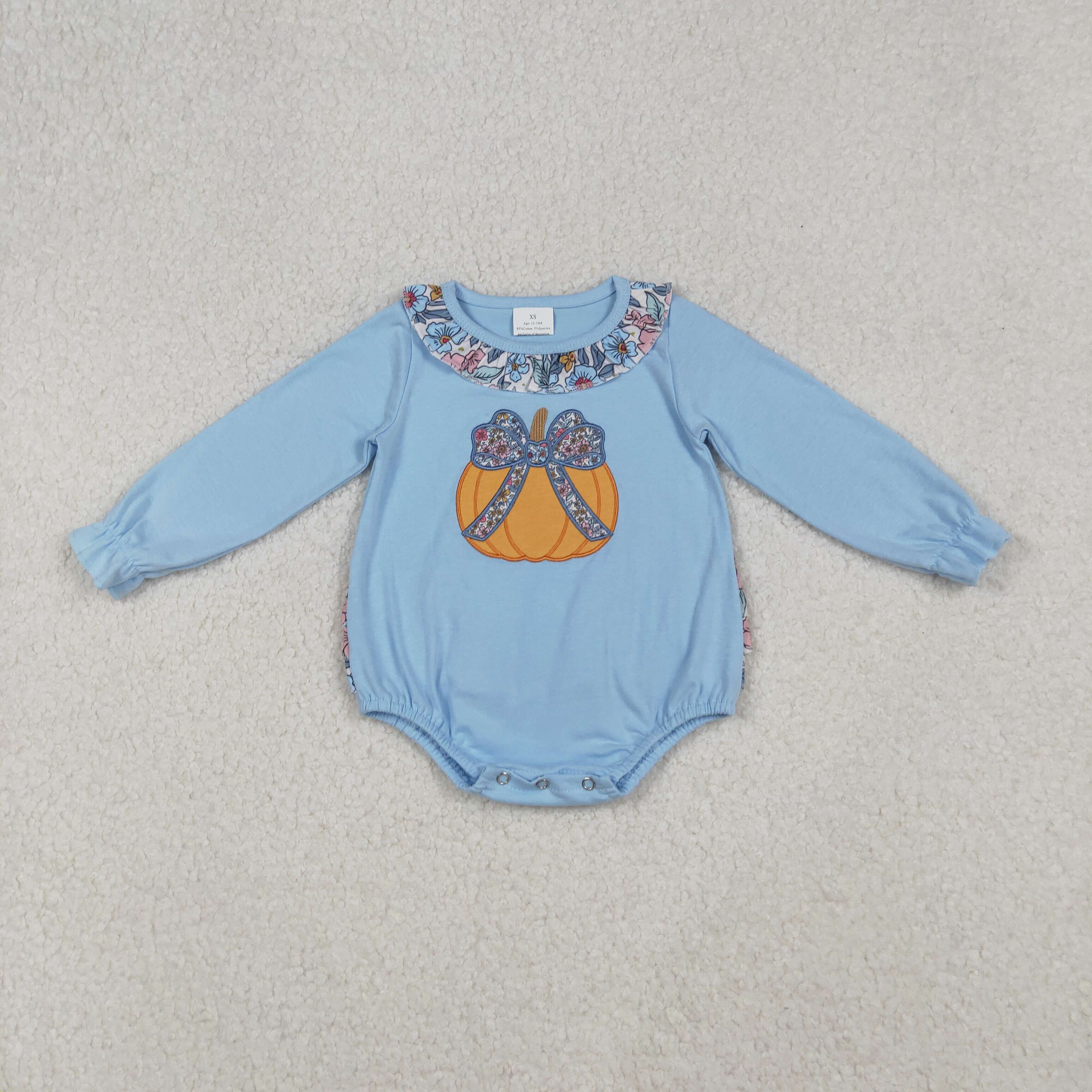 LR2441 RTS girl clothes pumpkin baby girl halloween bubble romper embroideried