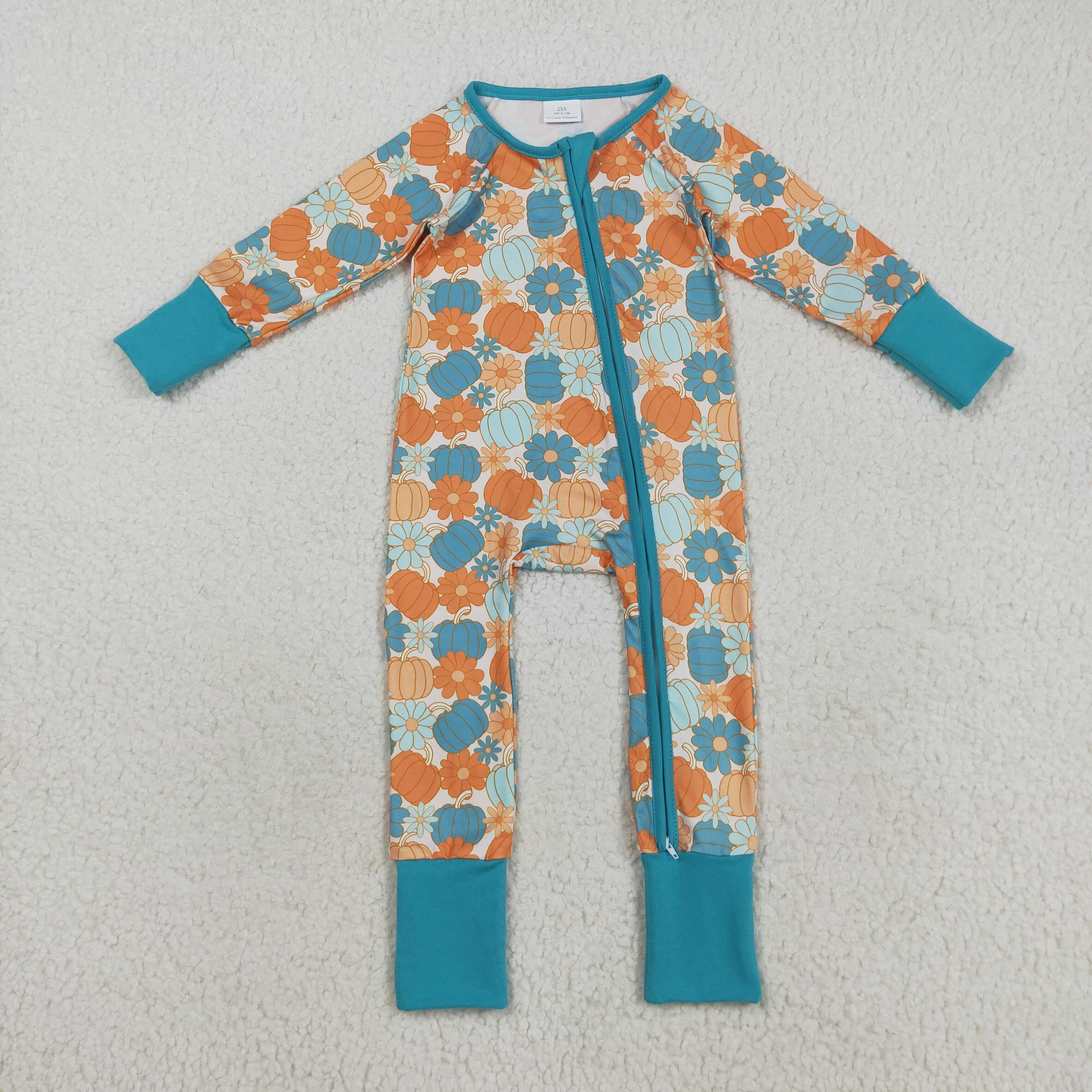 LR2461 RTS baby boy clothes pumpkin boy halloween romper zip romper