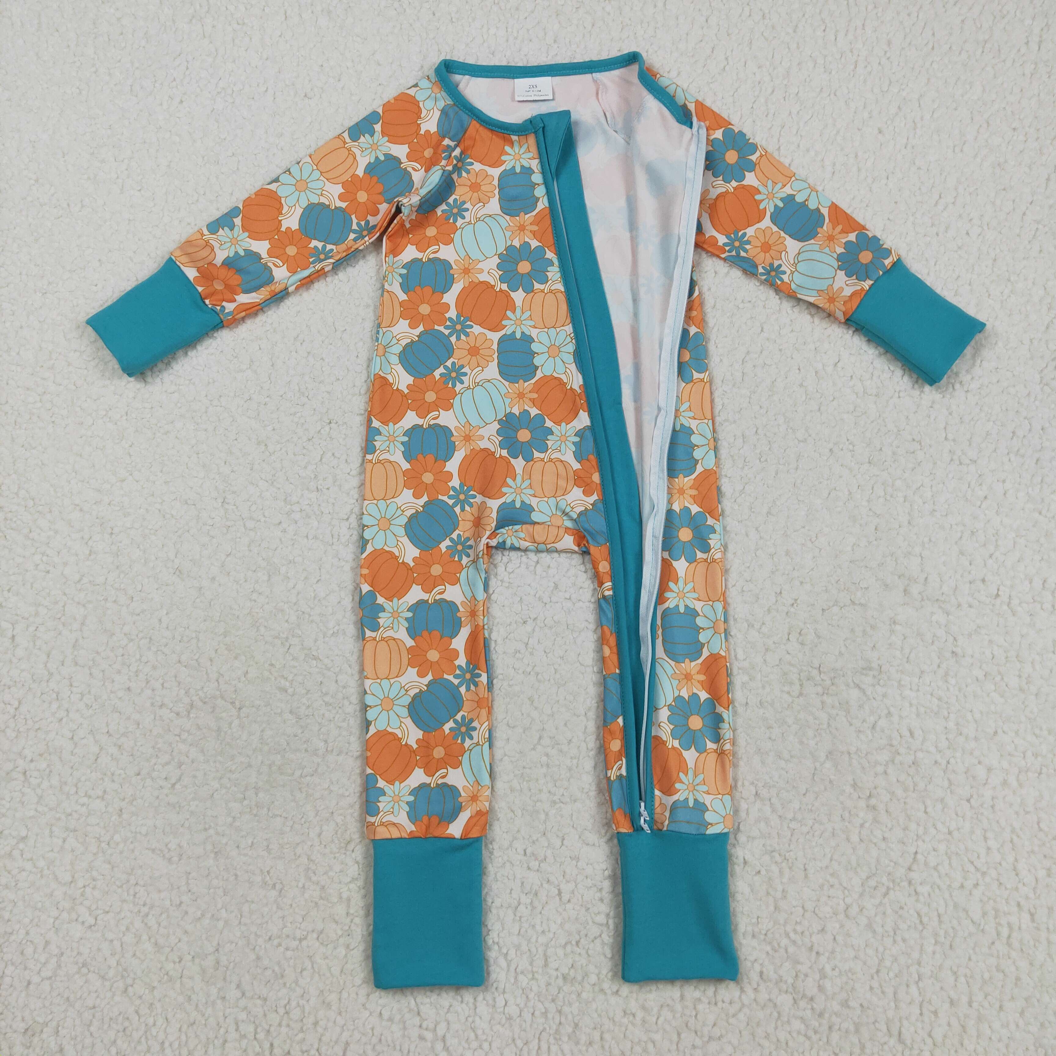 LR2461 RTS baby boy clothes pumpkin boy halloween romper zip romper