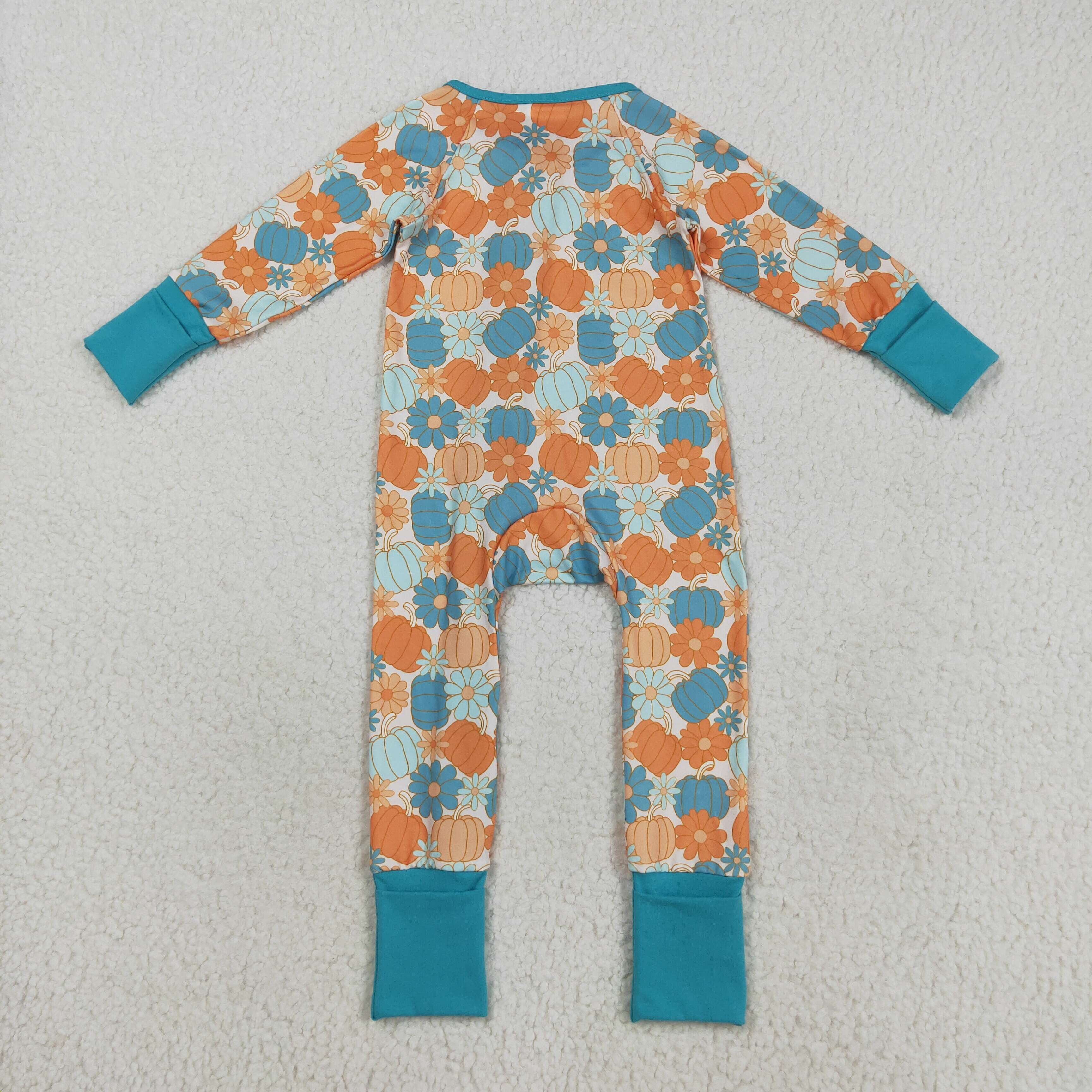 LR2461 RTS baby boy clothes pumpkin boy halloween romper zip romper