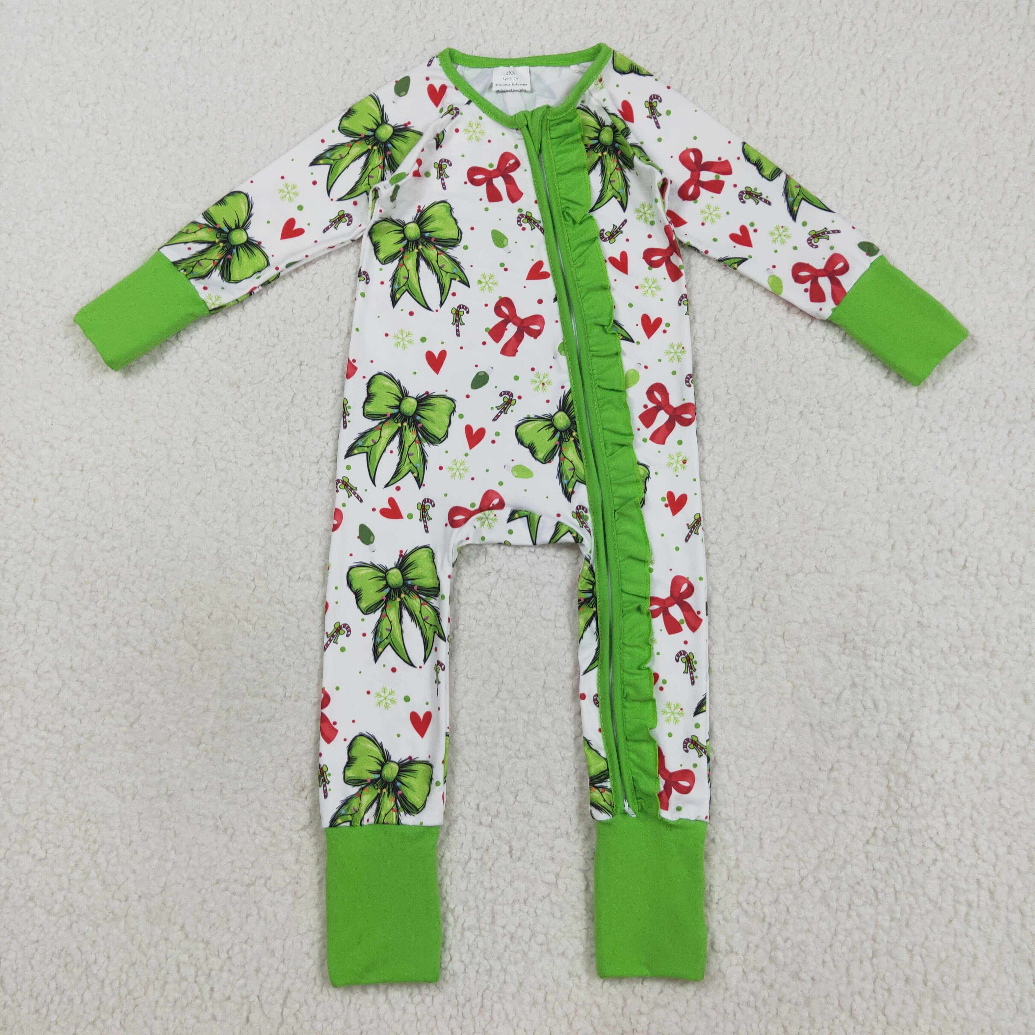 LR2482 RTS baby girl clothes bows St. Patrick's Day girl christmas winter romper