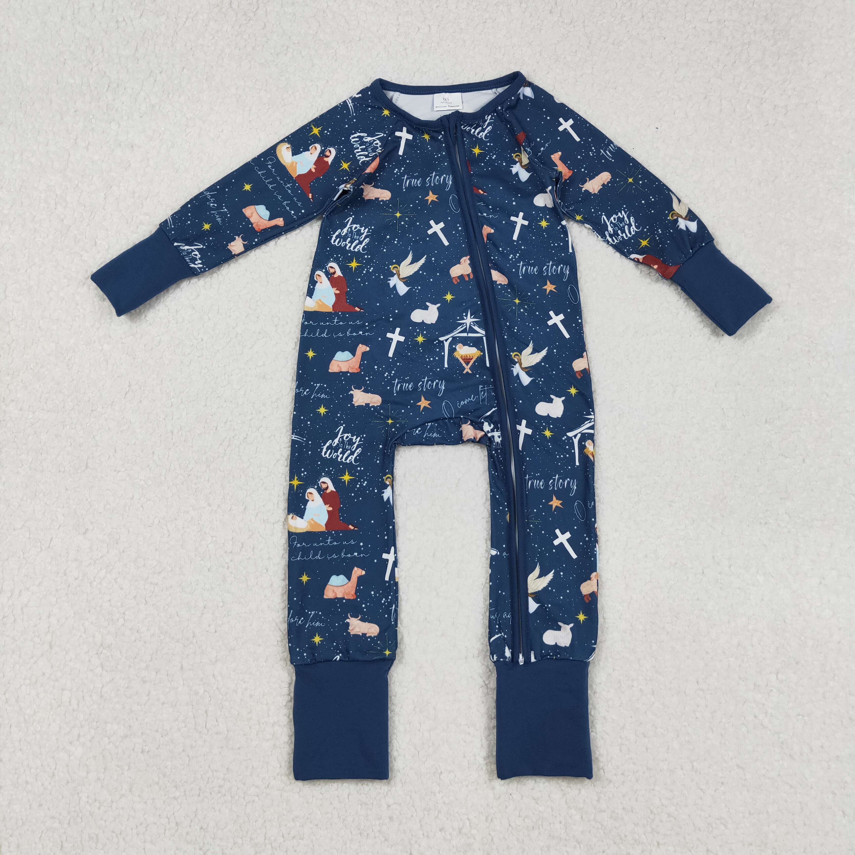 LR2504 RTS boy clothes jesus boy christmas winter zip romper