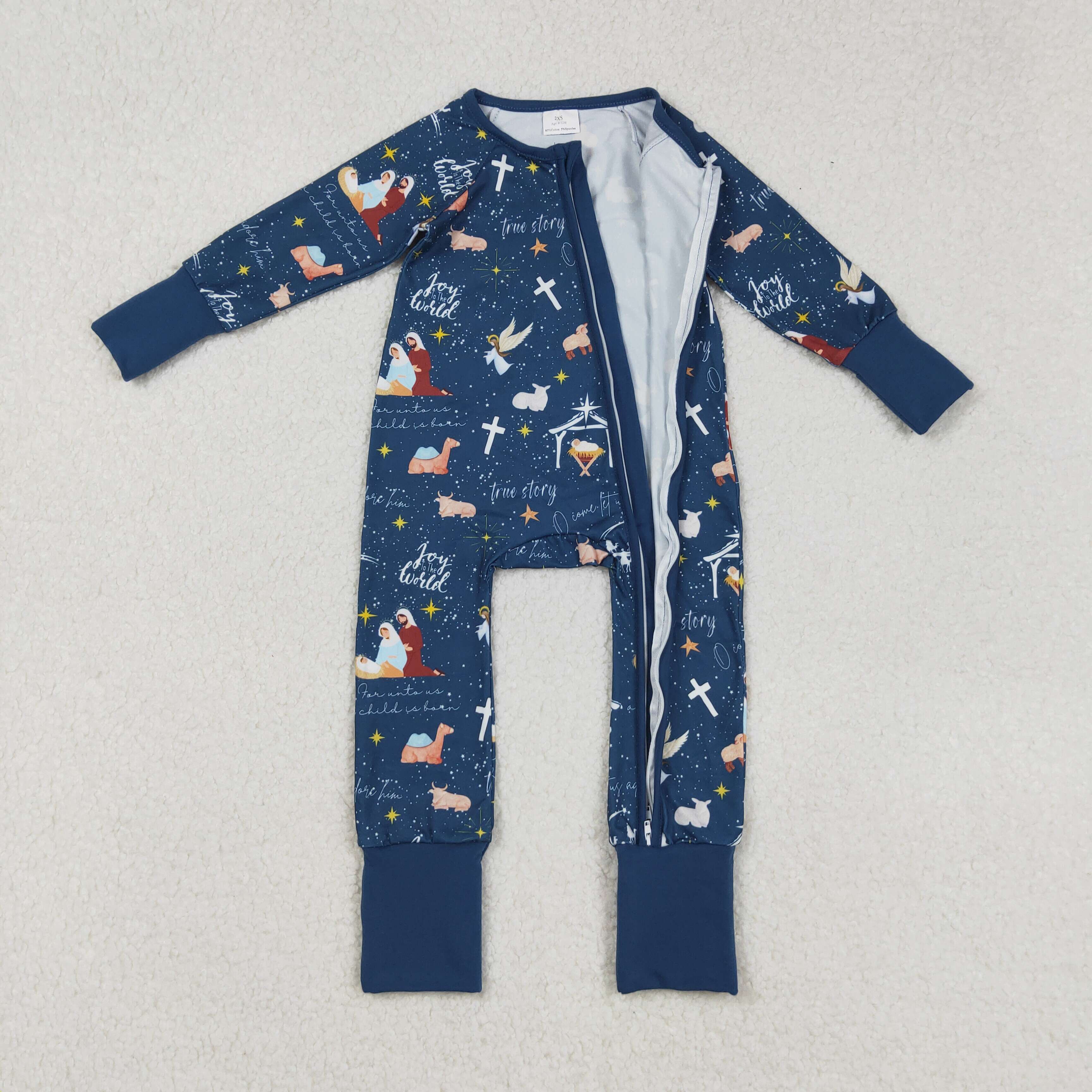 LR2504 RTS boy clothes jesus boy christmas winter zip romper