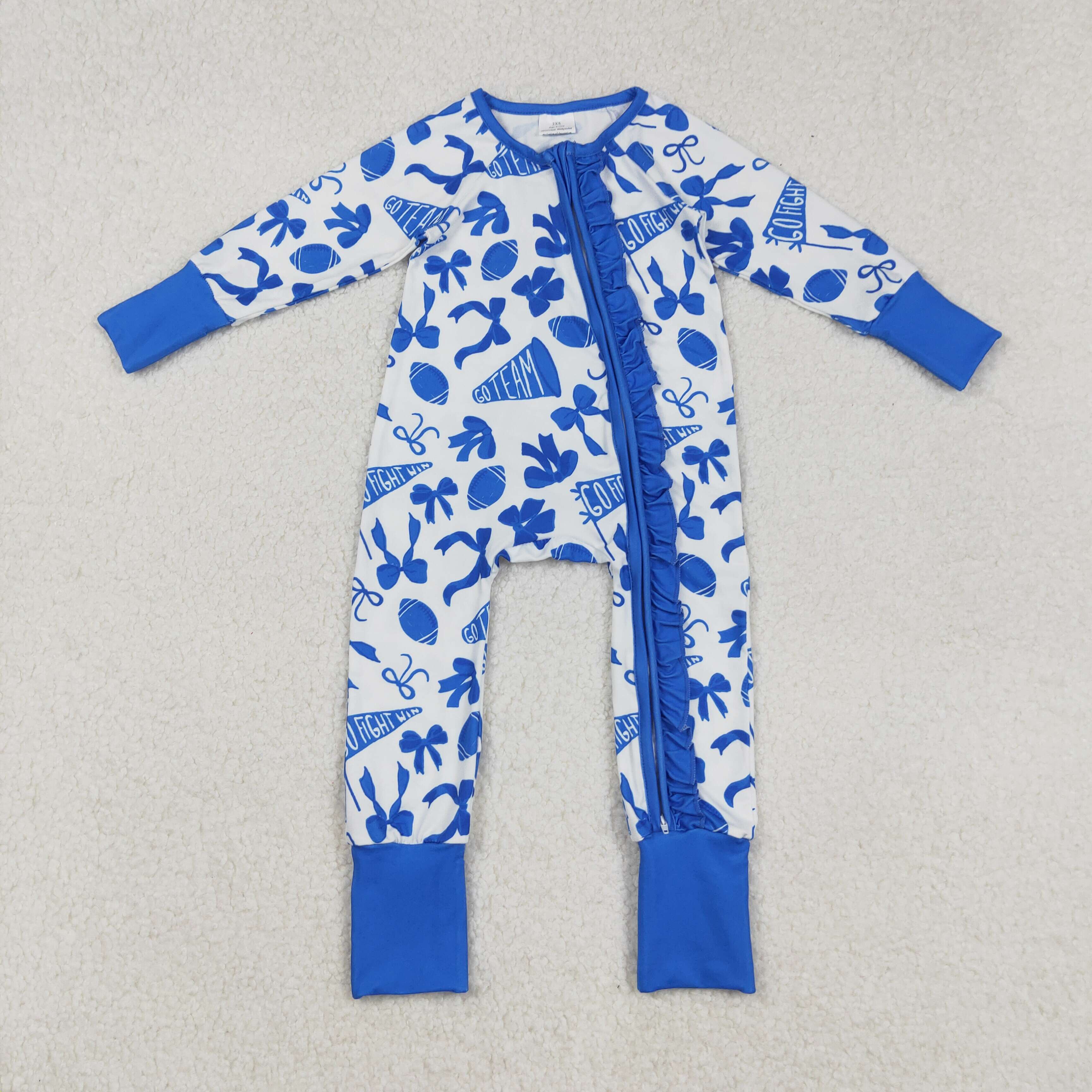 LR2511 RTS baby girl clothes go team blue girl winter zip romper 