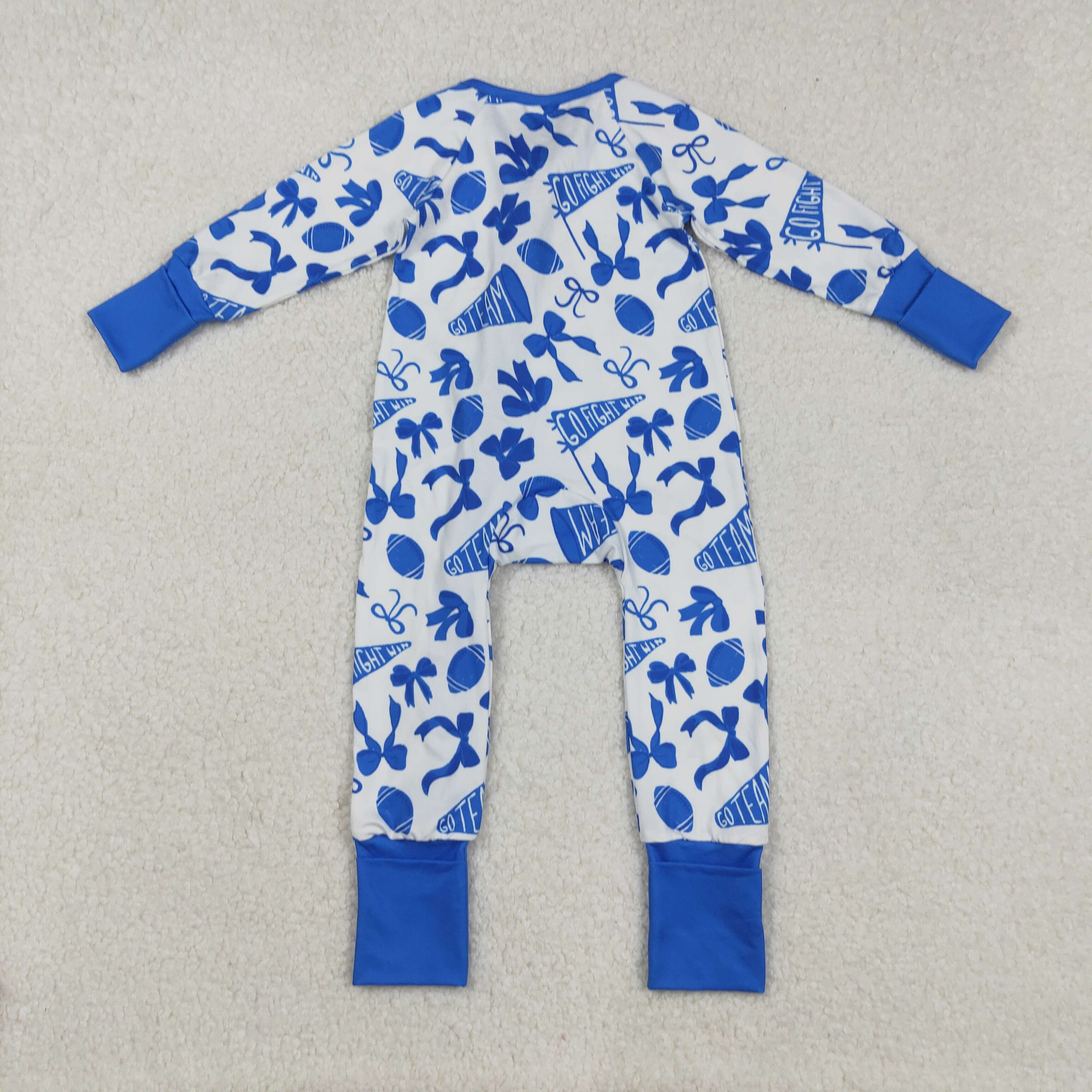 LR2511 RTS baby girl clothes go team blue girl winter zip romper 