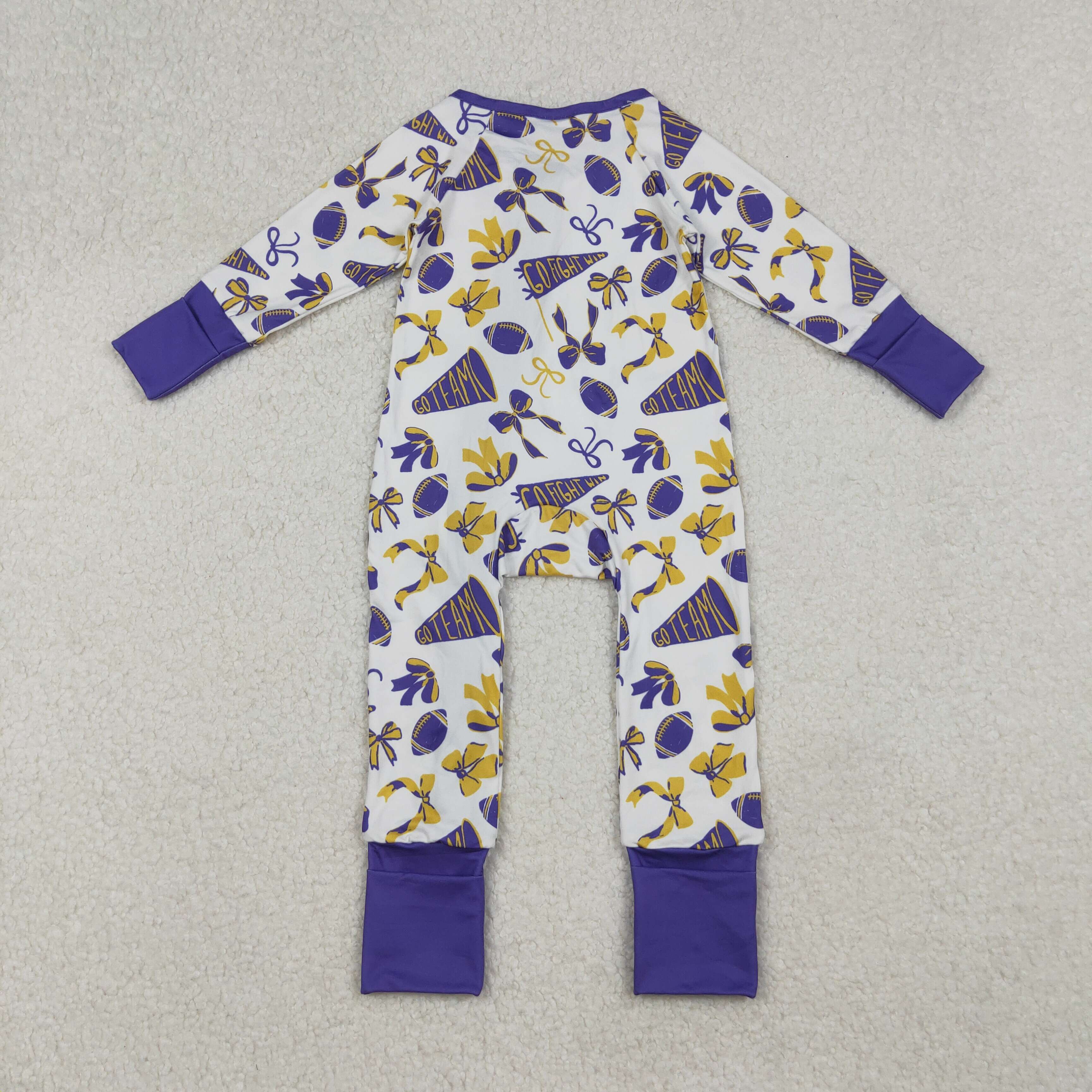 LR2513 RTS baby girl clothes purple go team girl winter romper zip romper