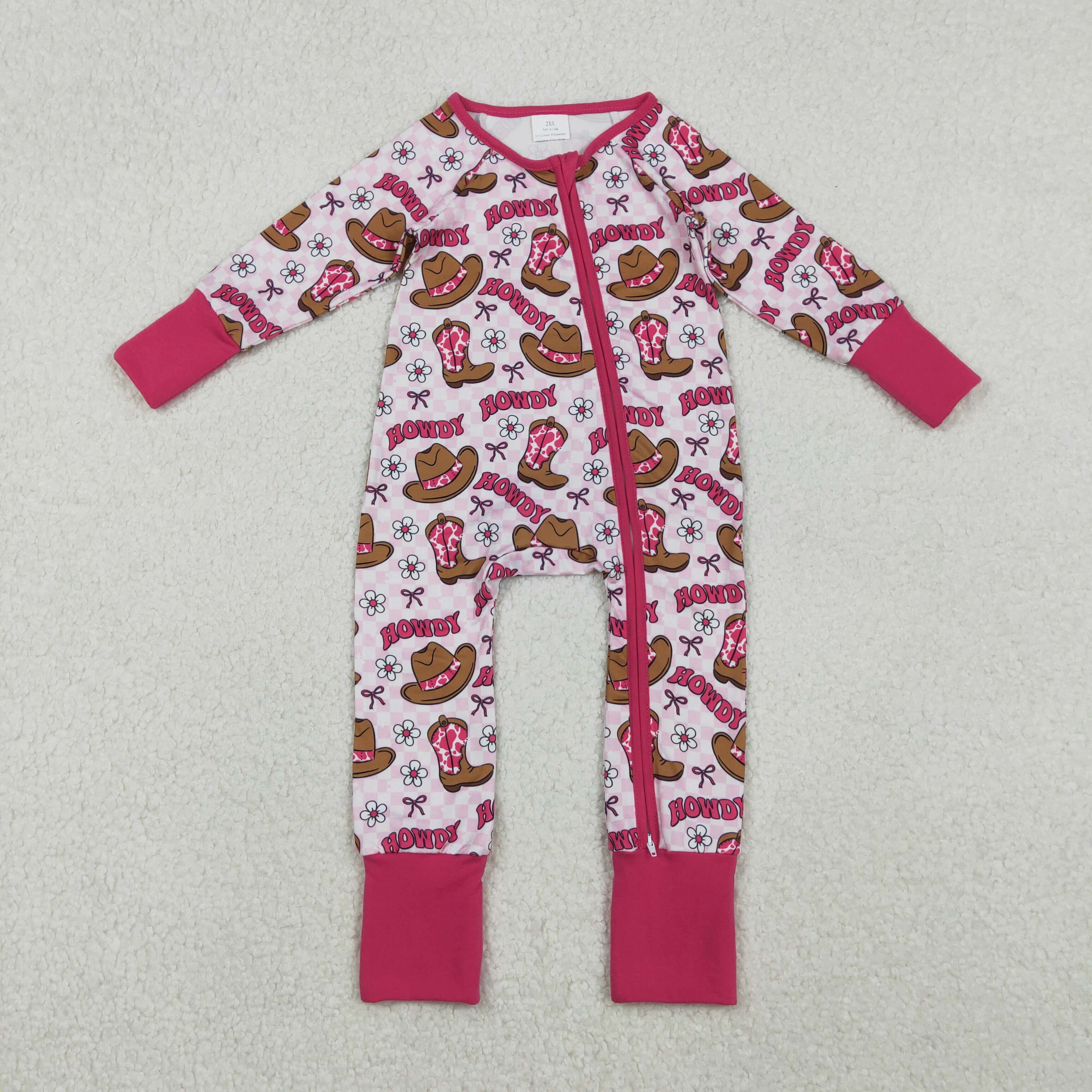 LR2516 RTS baby girl clothes howdy girl winter romper western clothes zip romper
