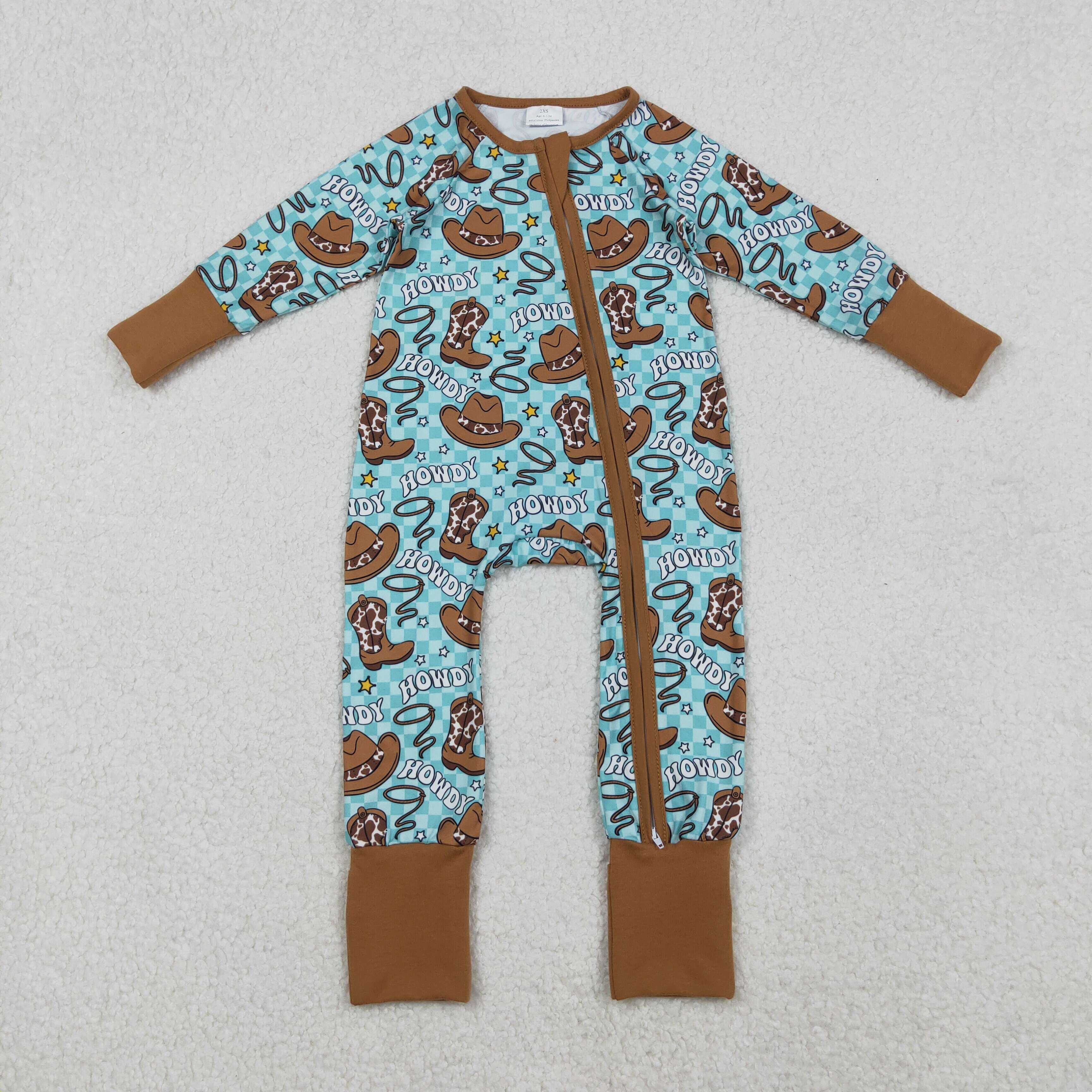 LR2517 RTS baby boy clothes howdy boy winter romper western clothes zip romper