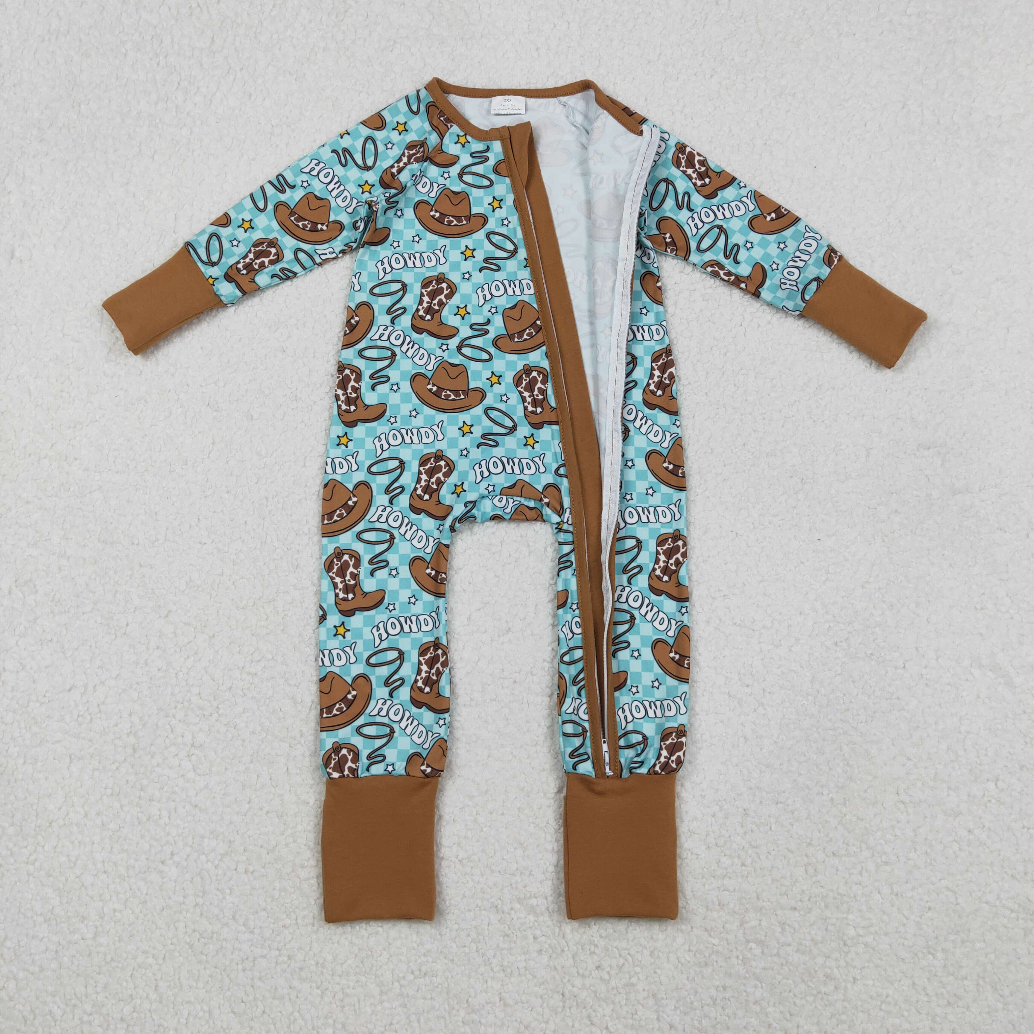 LR2517 RTS baby boy clothes howdy boy winter romper western clothes zip romper