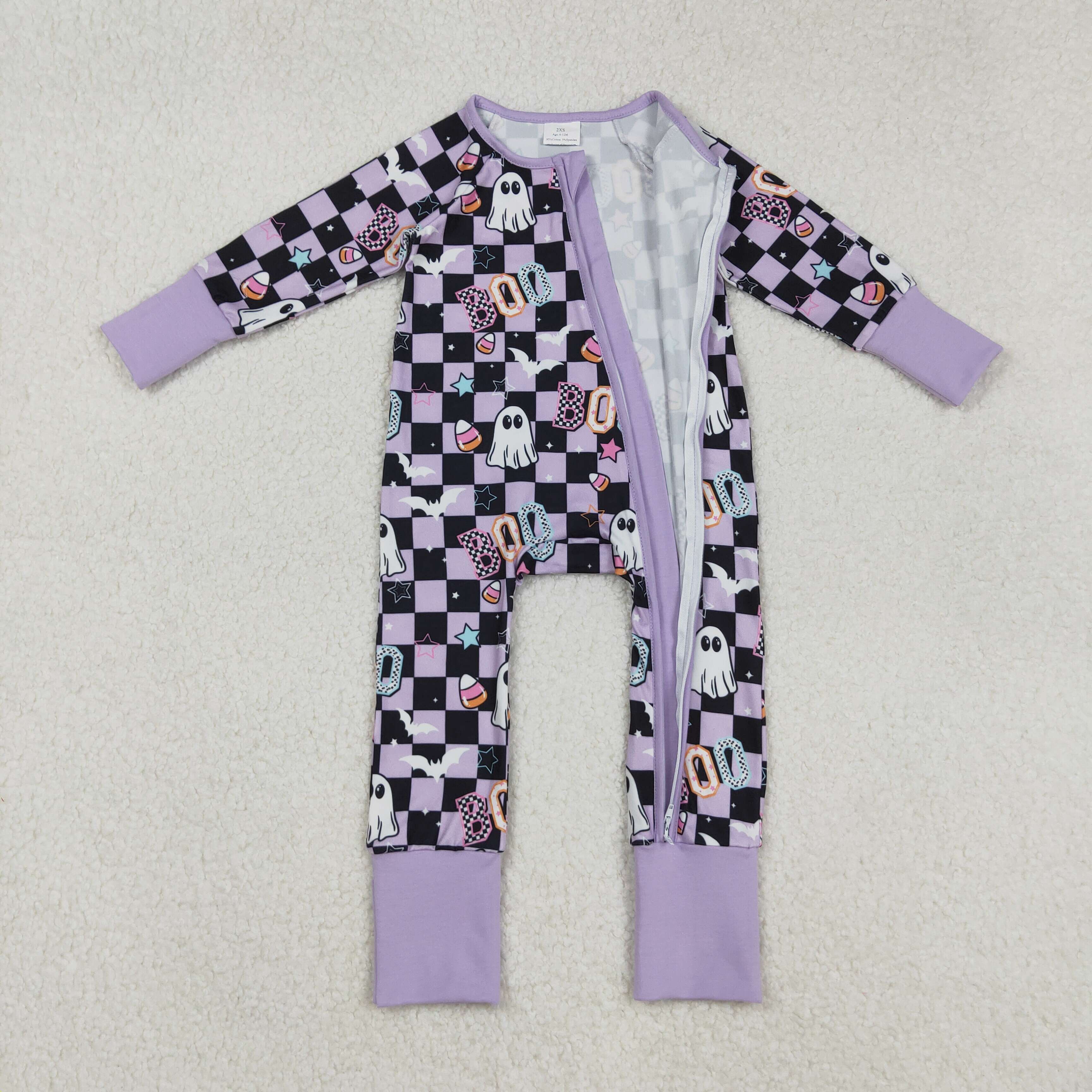 LR2541 RTS girl  clothes ghost purple plaid girl  halloween winter romper 