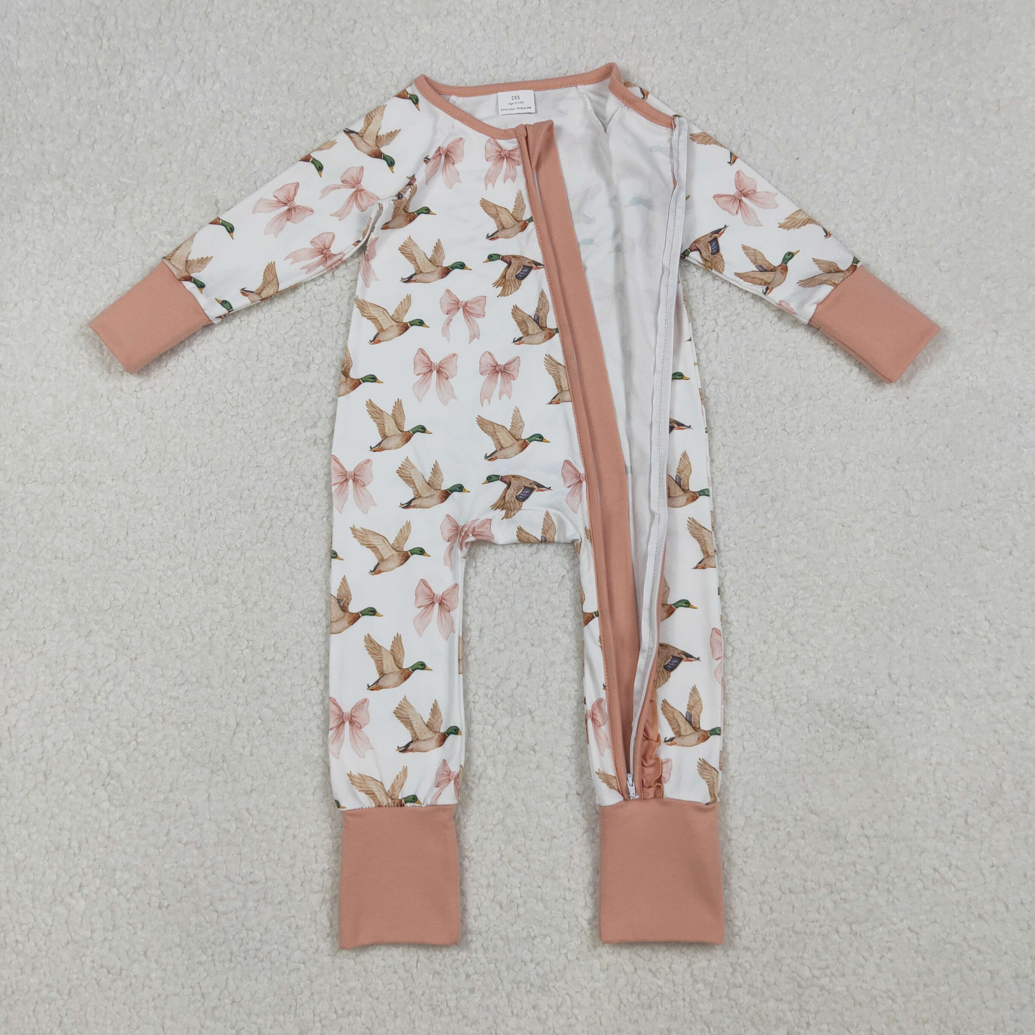 LR2545 RTS baby girl  clothes mallard bows girl  winter romper zip romper