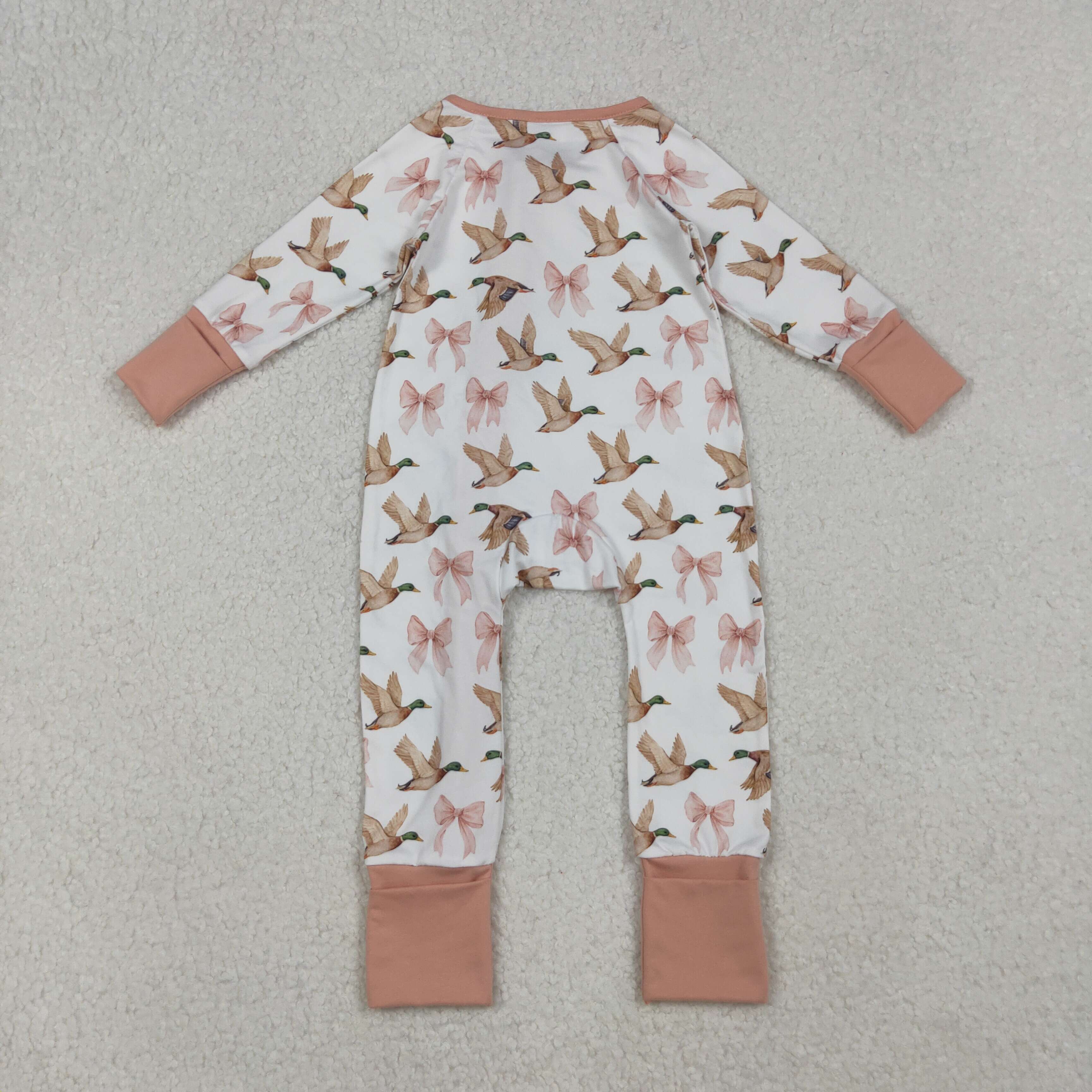 LR2545 RTS baby girl  clothes mallard bows girl  winter romper zip romper