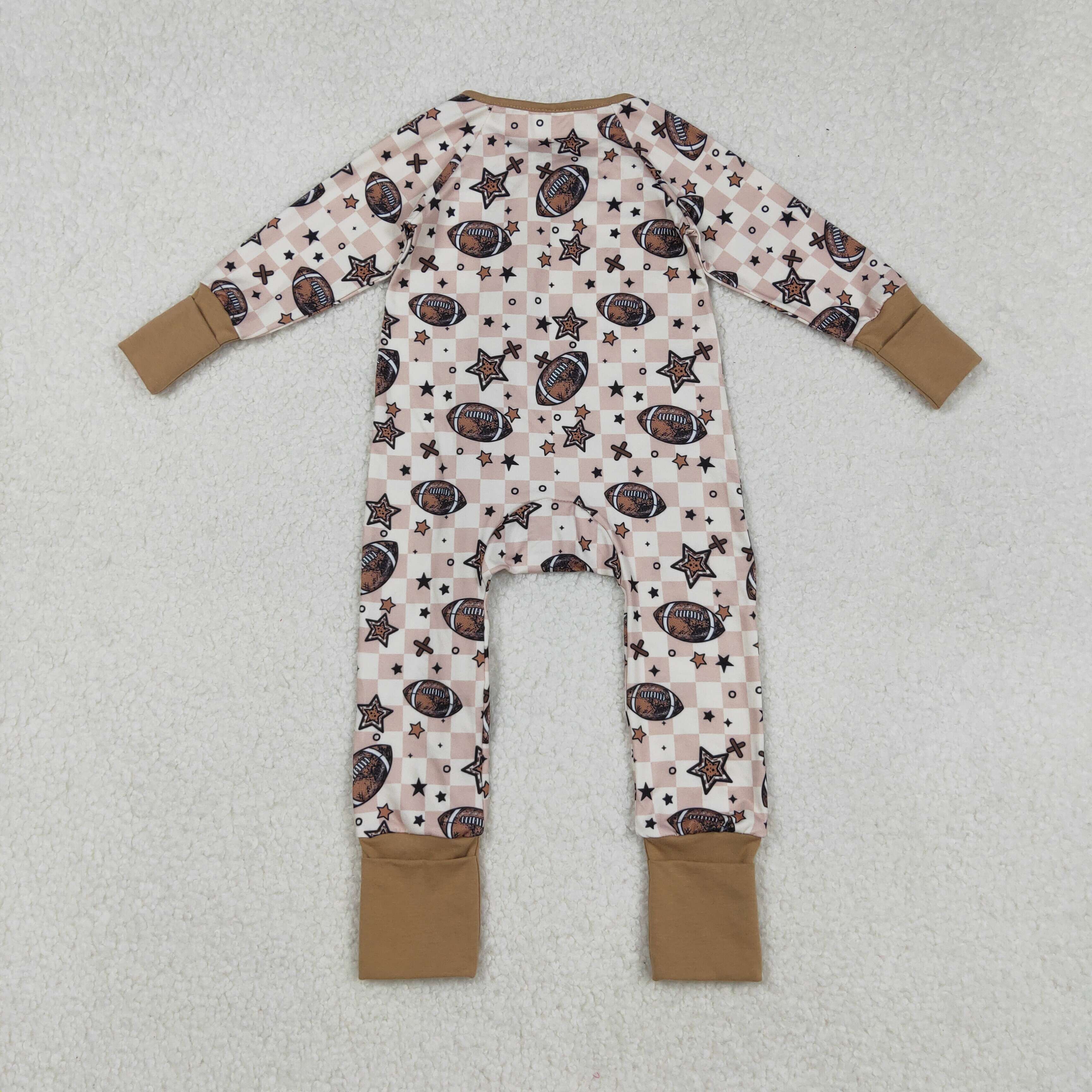 LR2548 RTS baby boy clothes brown football boy winter zip romper 