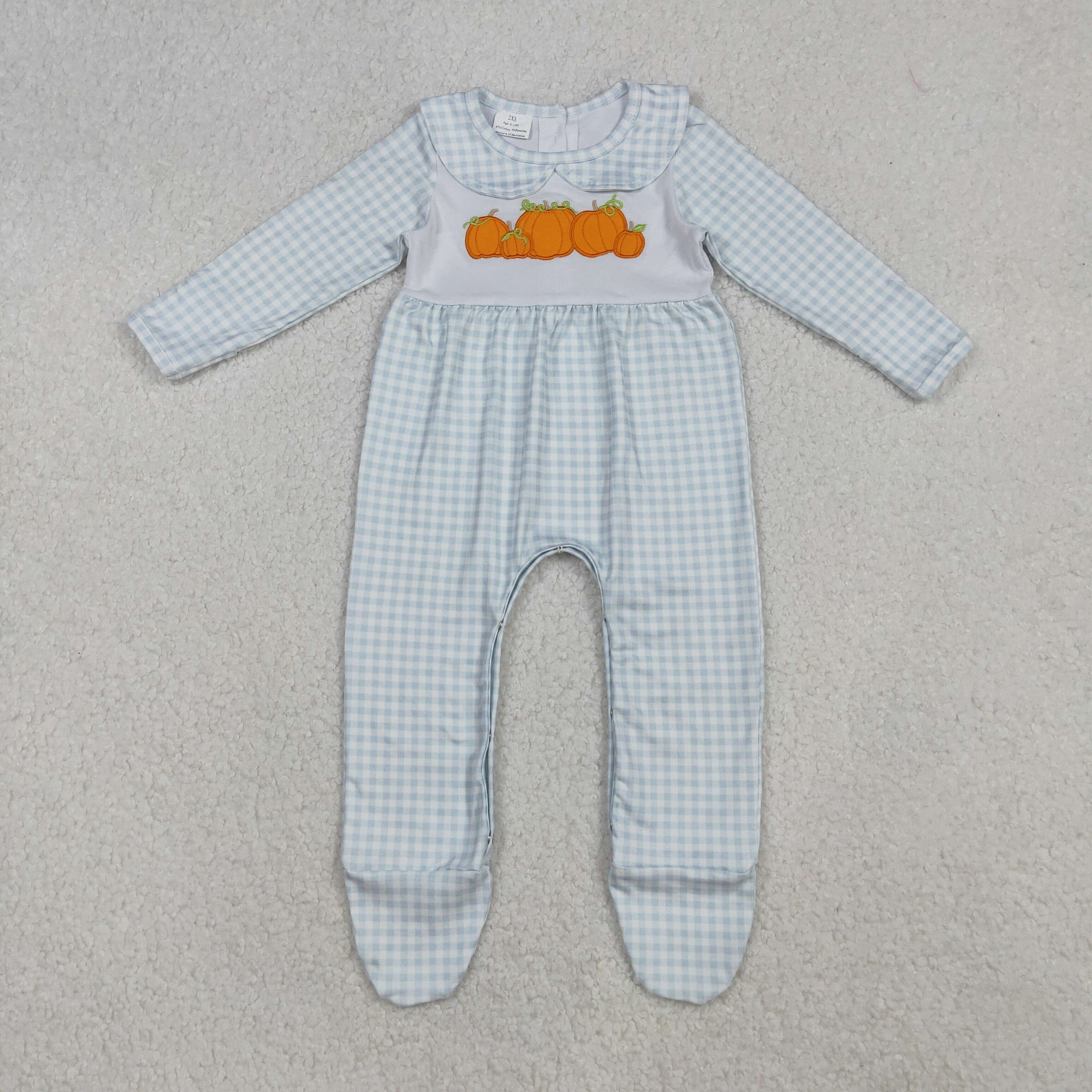 LR2560 RTS boy clothes pumpkin embroidery boy halloween romper