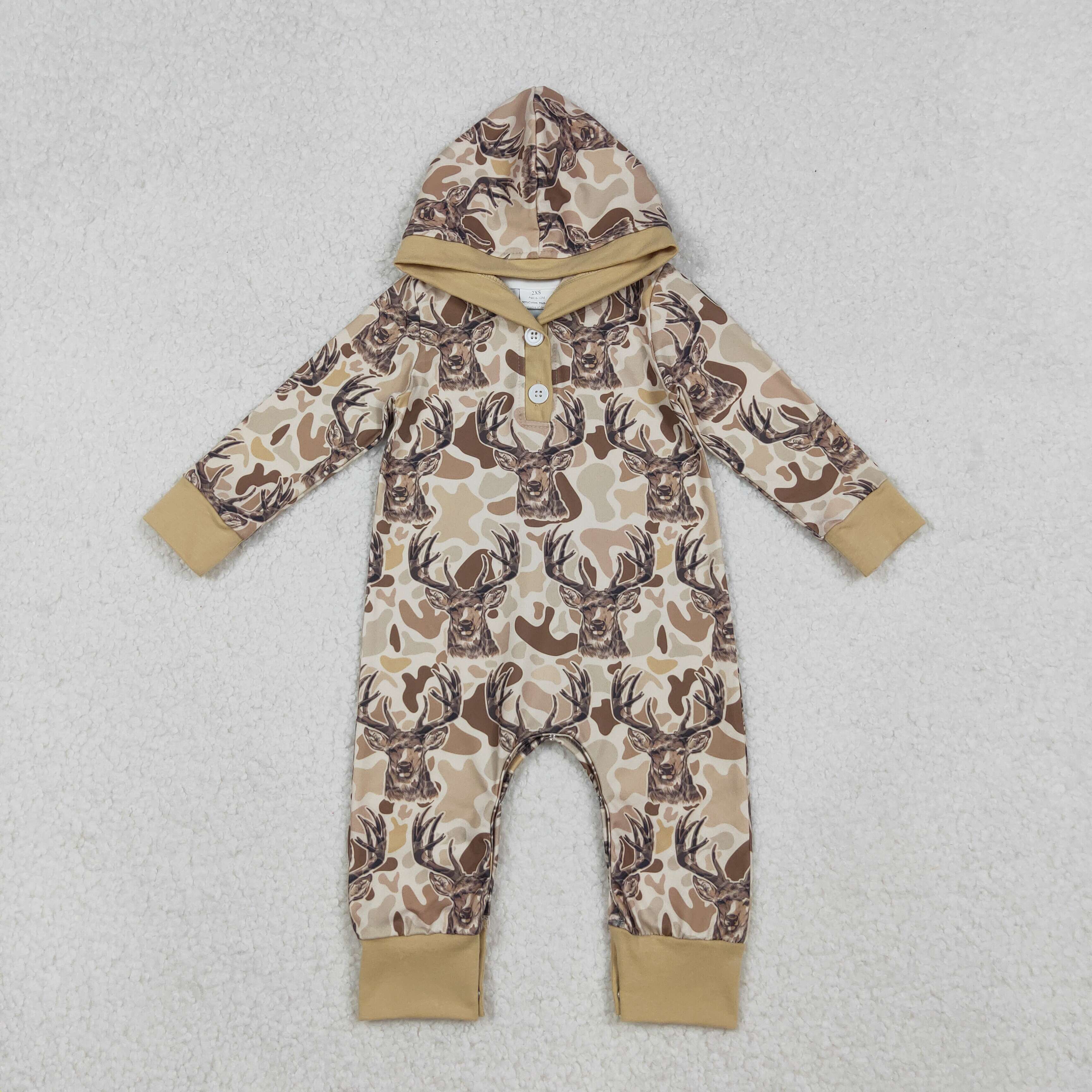 LR2593 RTS baby boy clothes deer hunting toddler boy winter romper hoodies romper