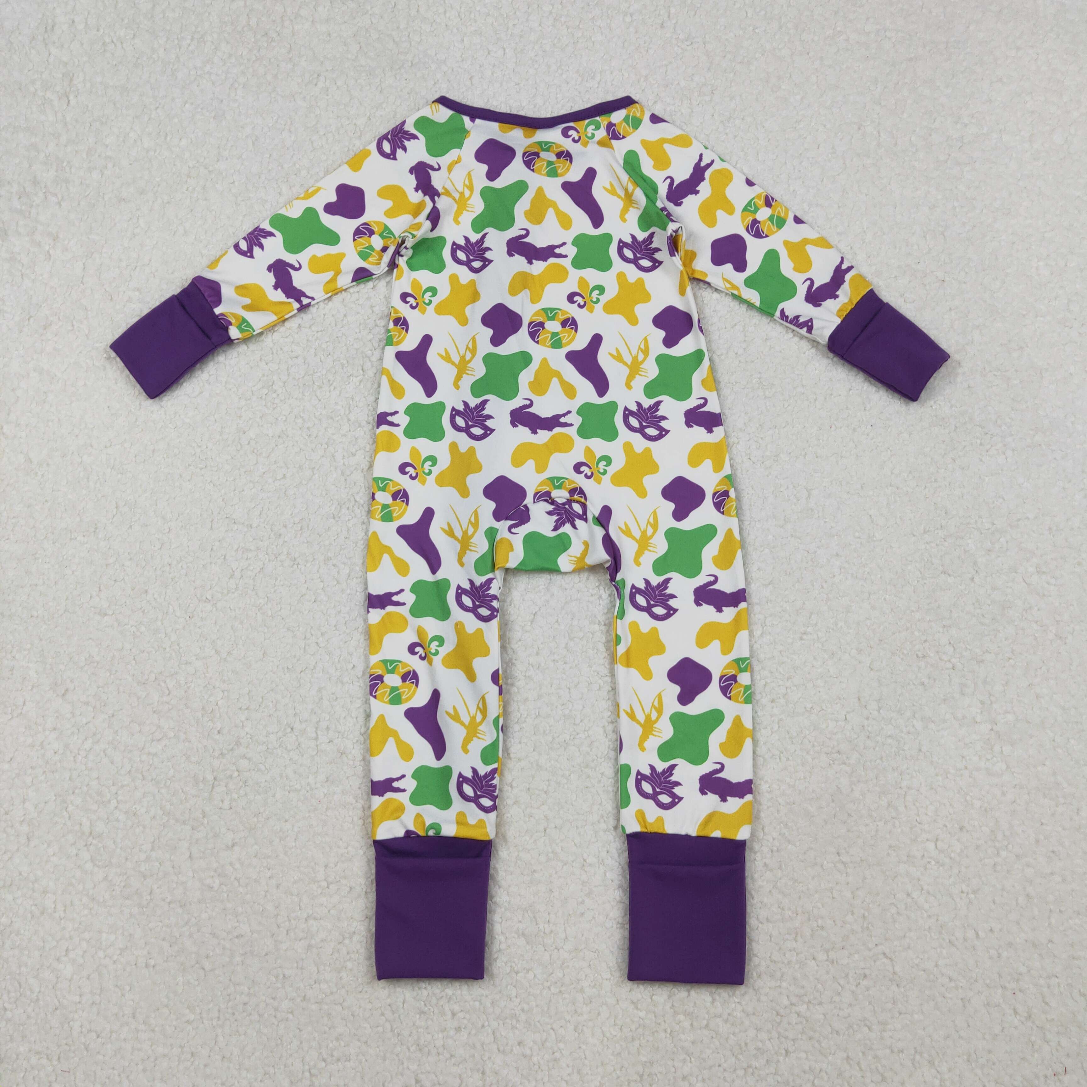LR2637 RTS  baby girl clothes mardi gras girl winter romper zip romper