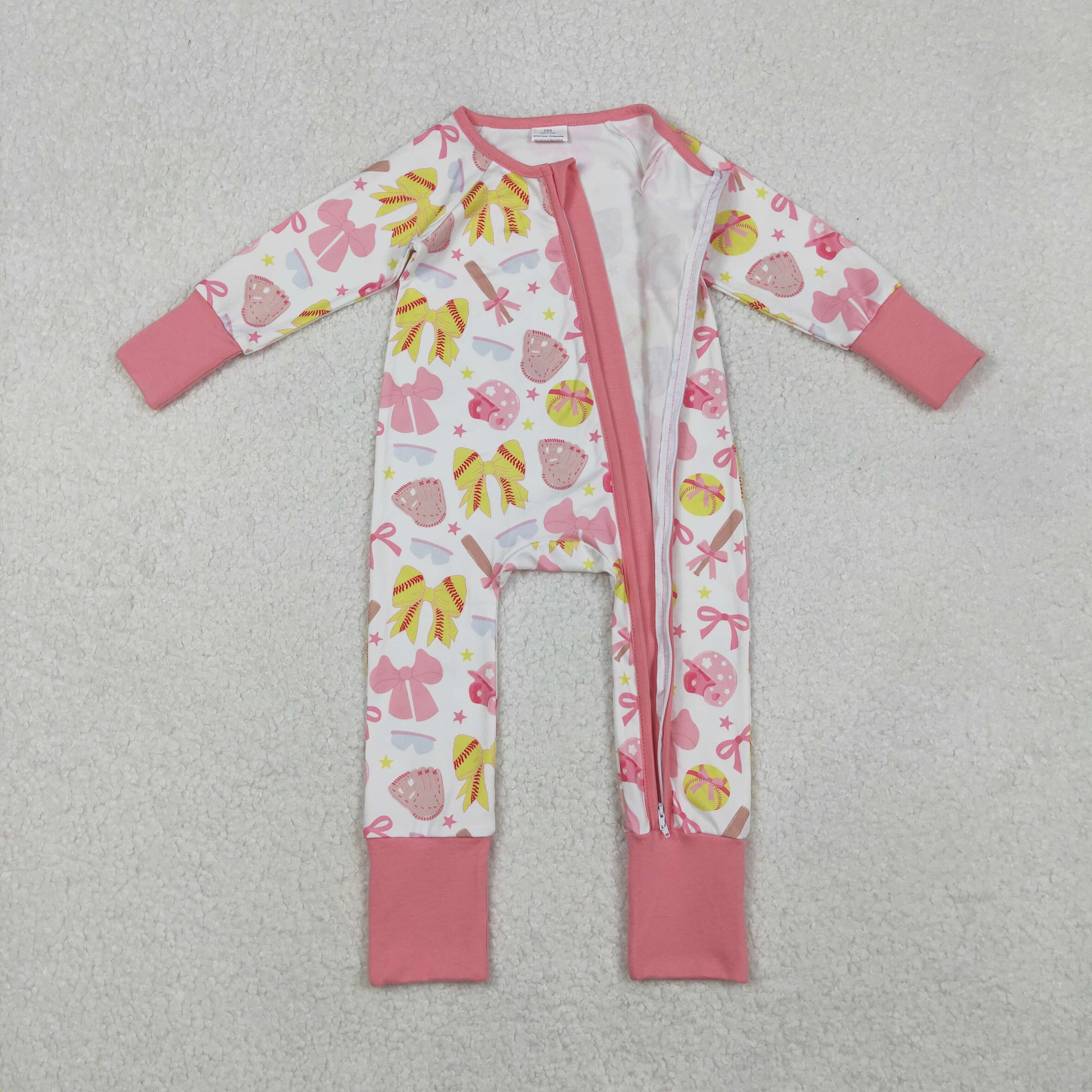 LR2705 RTS baby girl clothes bows pink girl winter romper zip romper