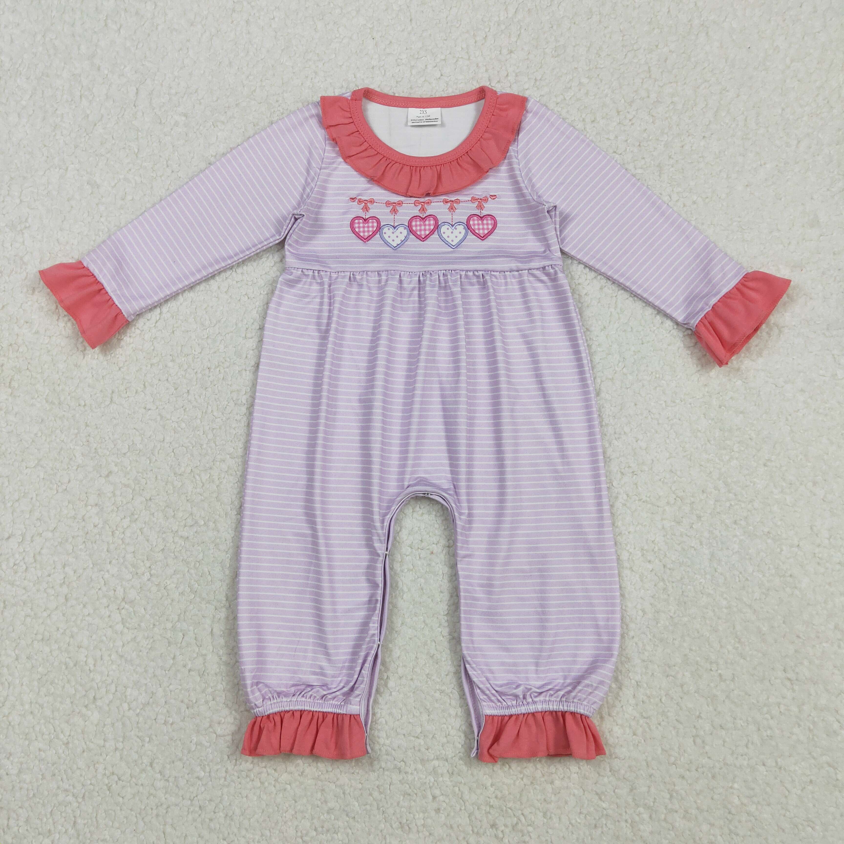 LR2706 RTS baby girl clothes heart embroideried girl valentines day romper